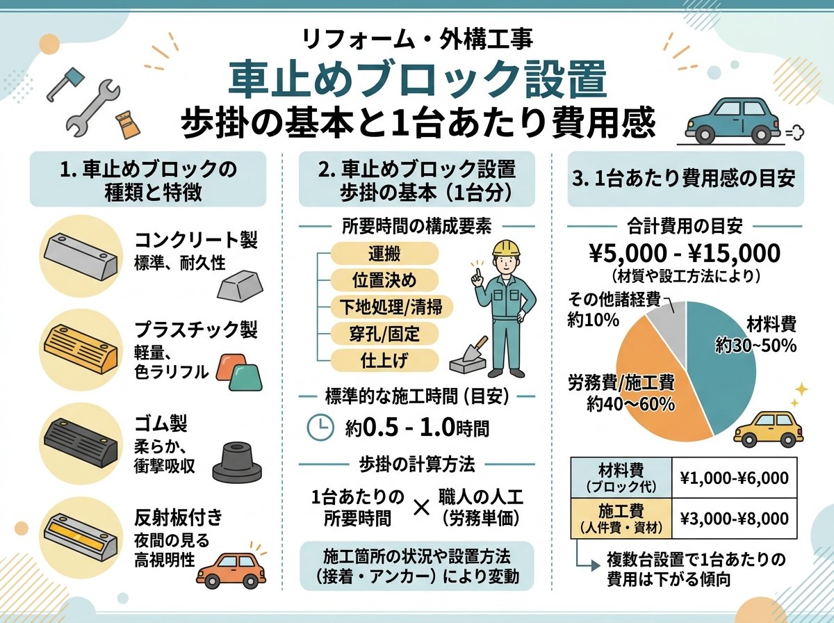 車止めブロック設置 歩掛の基本と1台あたり費用感