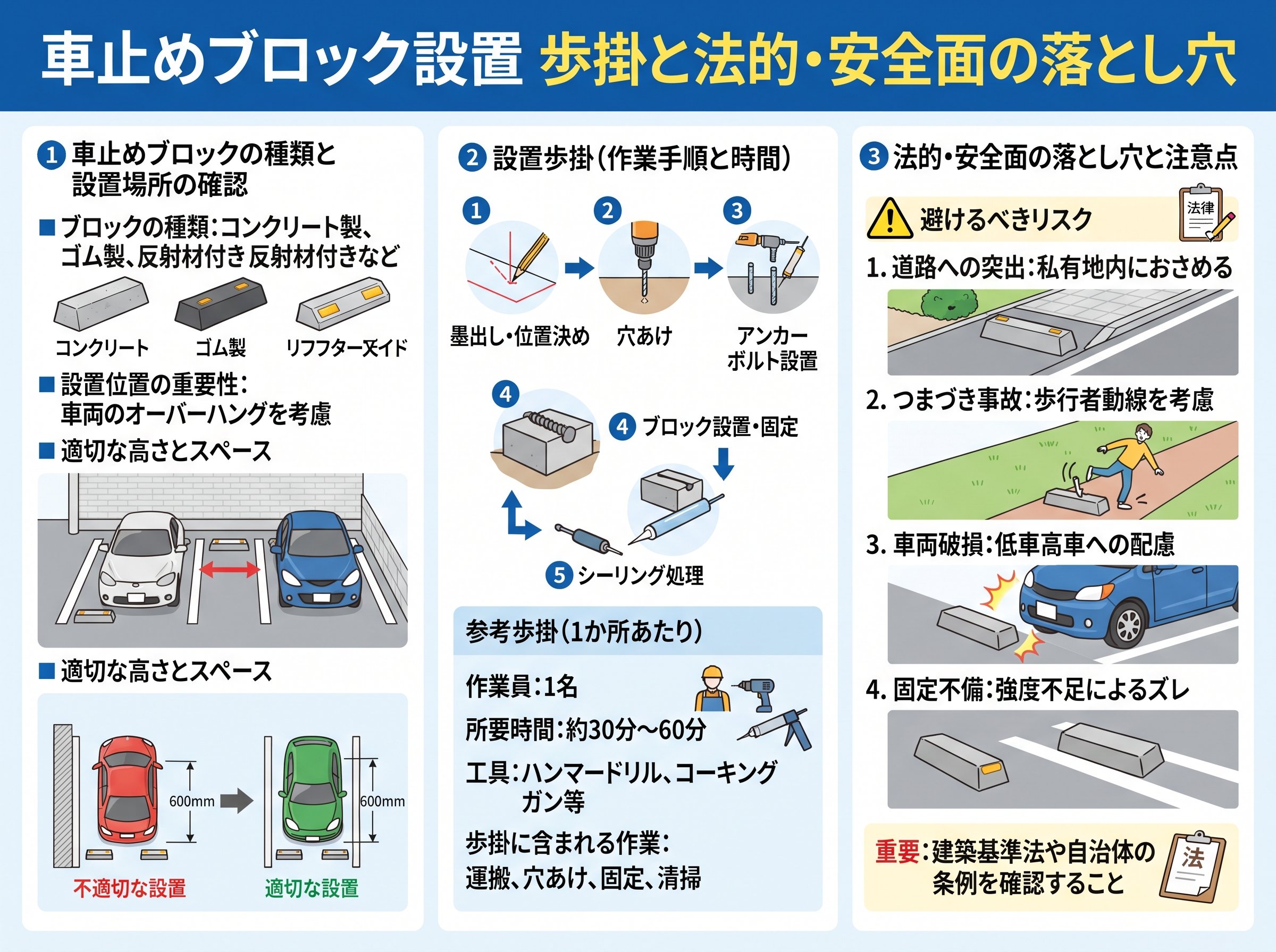 車止めブロック設置 歩掛と法的・安全面の落とし穴