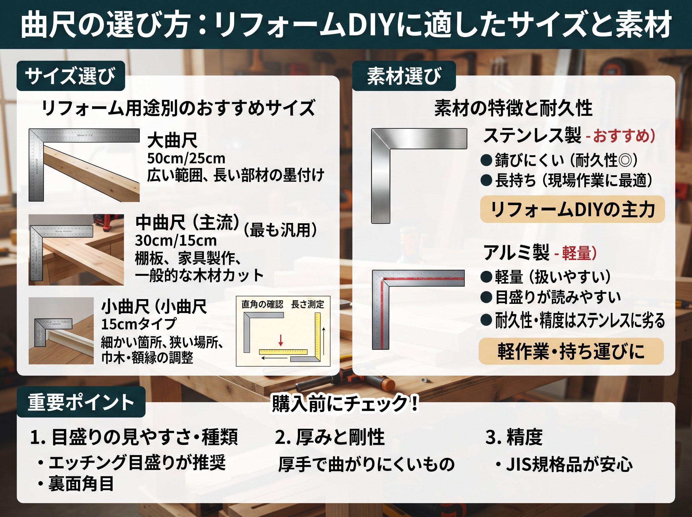 曲尺の選び方:リフォームDIYに適したサイズと素材