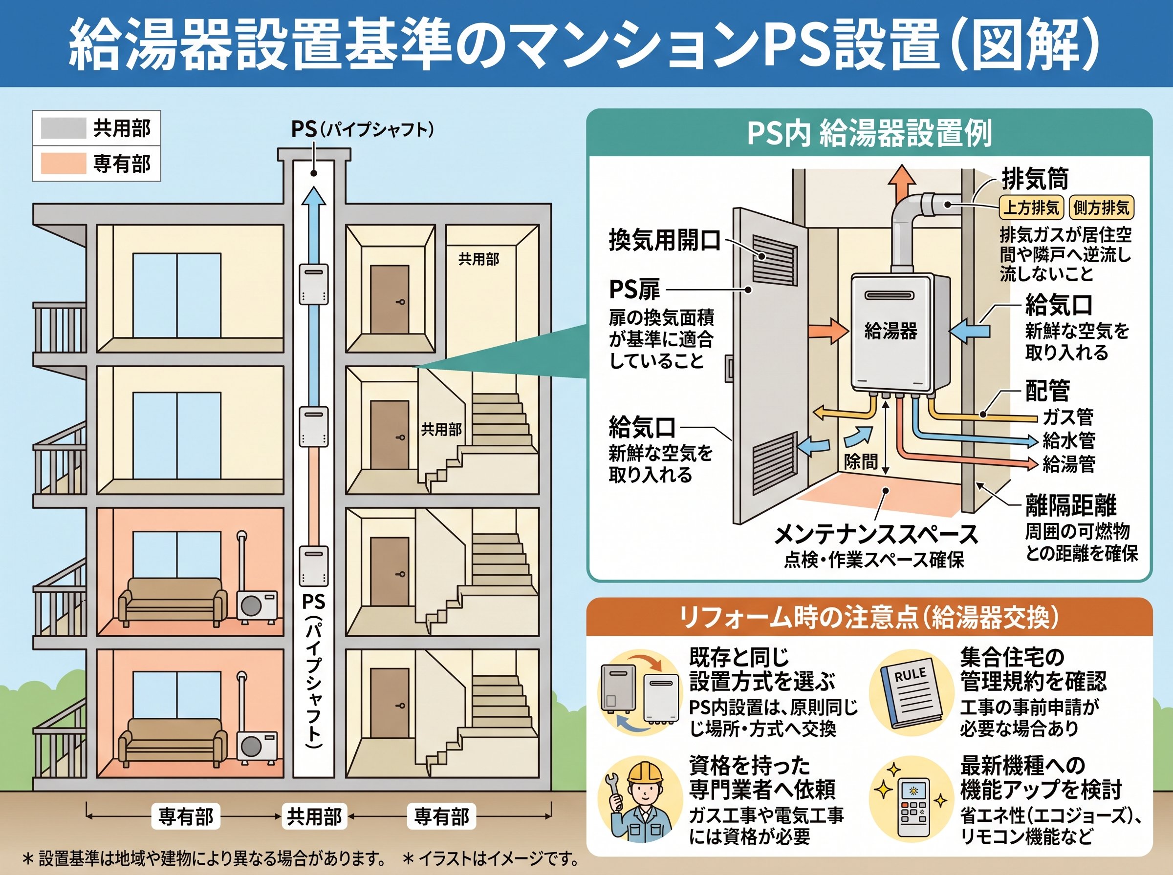 給湯器設置基準のマンションPS設置