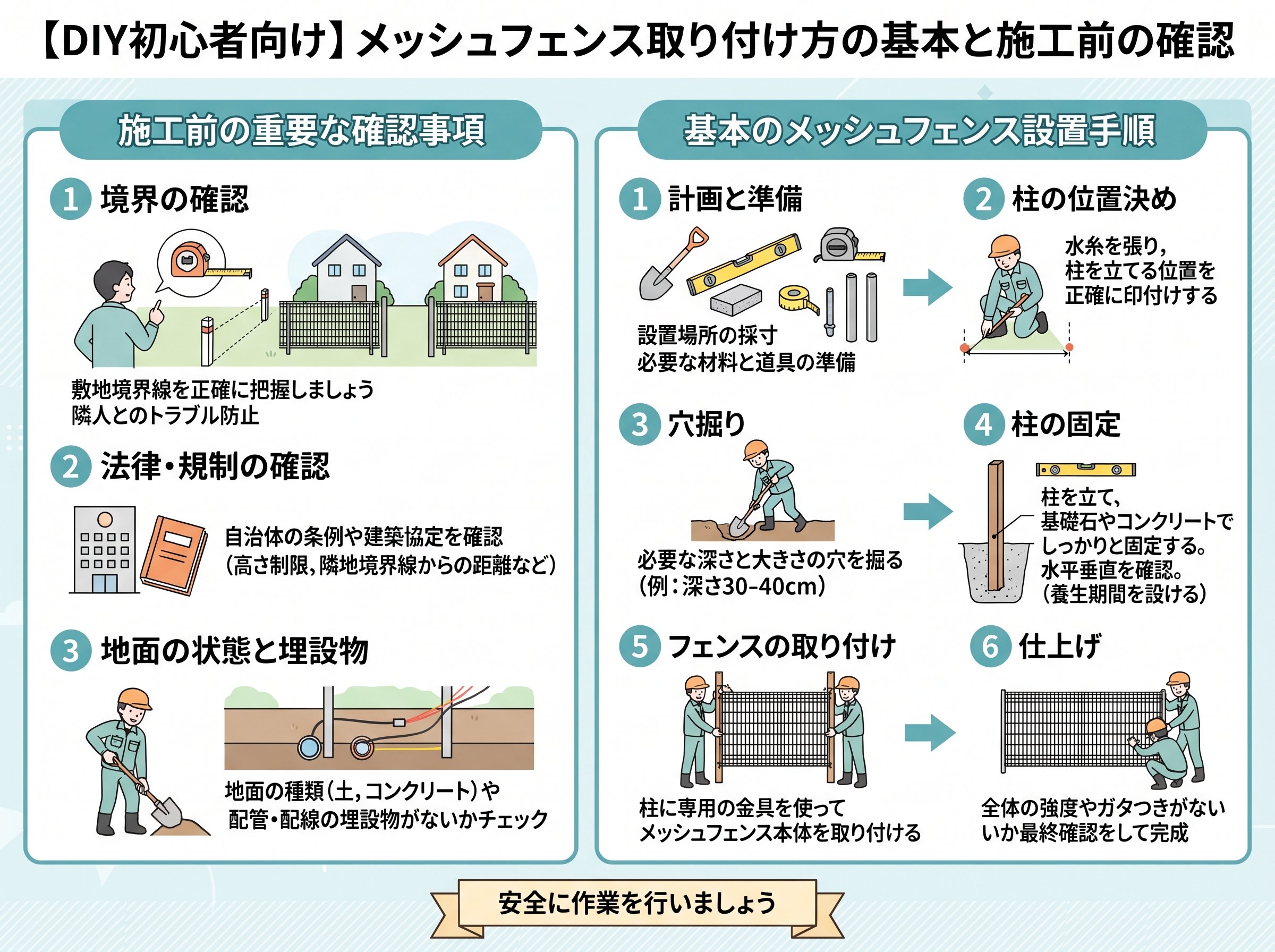 メッシュフェンス取り付け方の基本と施工前の確認