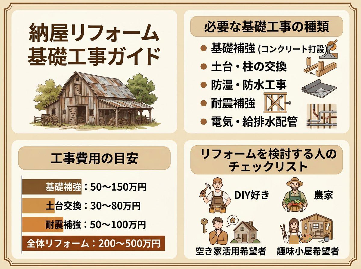 納屋リフォームの必要な基礎工事と費用