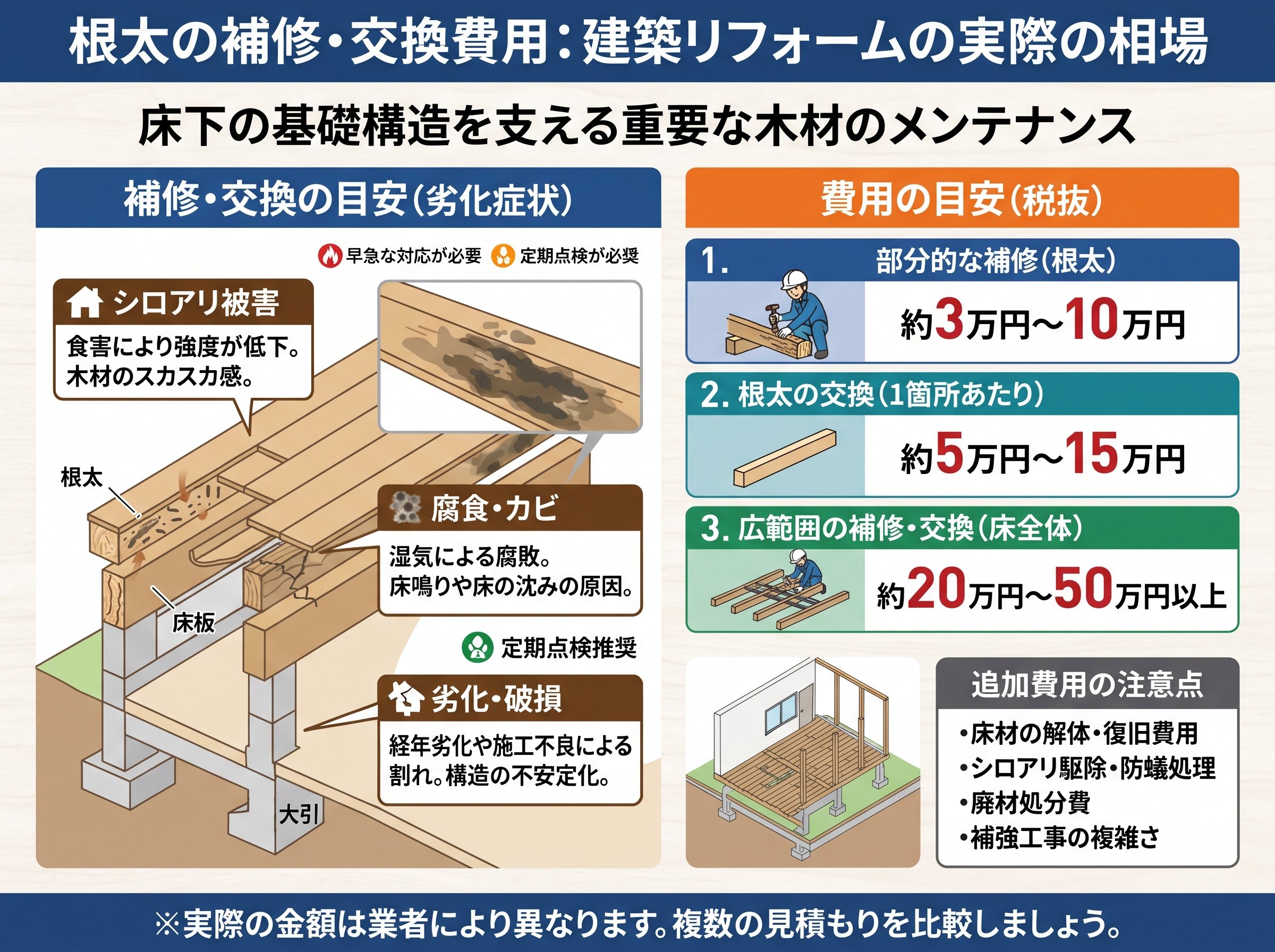 根太の補修・交換費用：建築リフォームの実際の相場