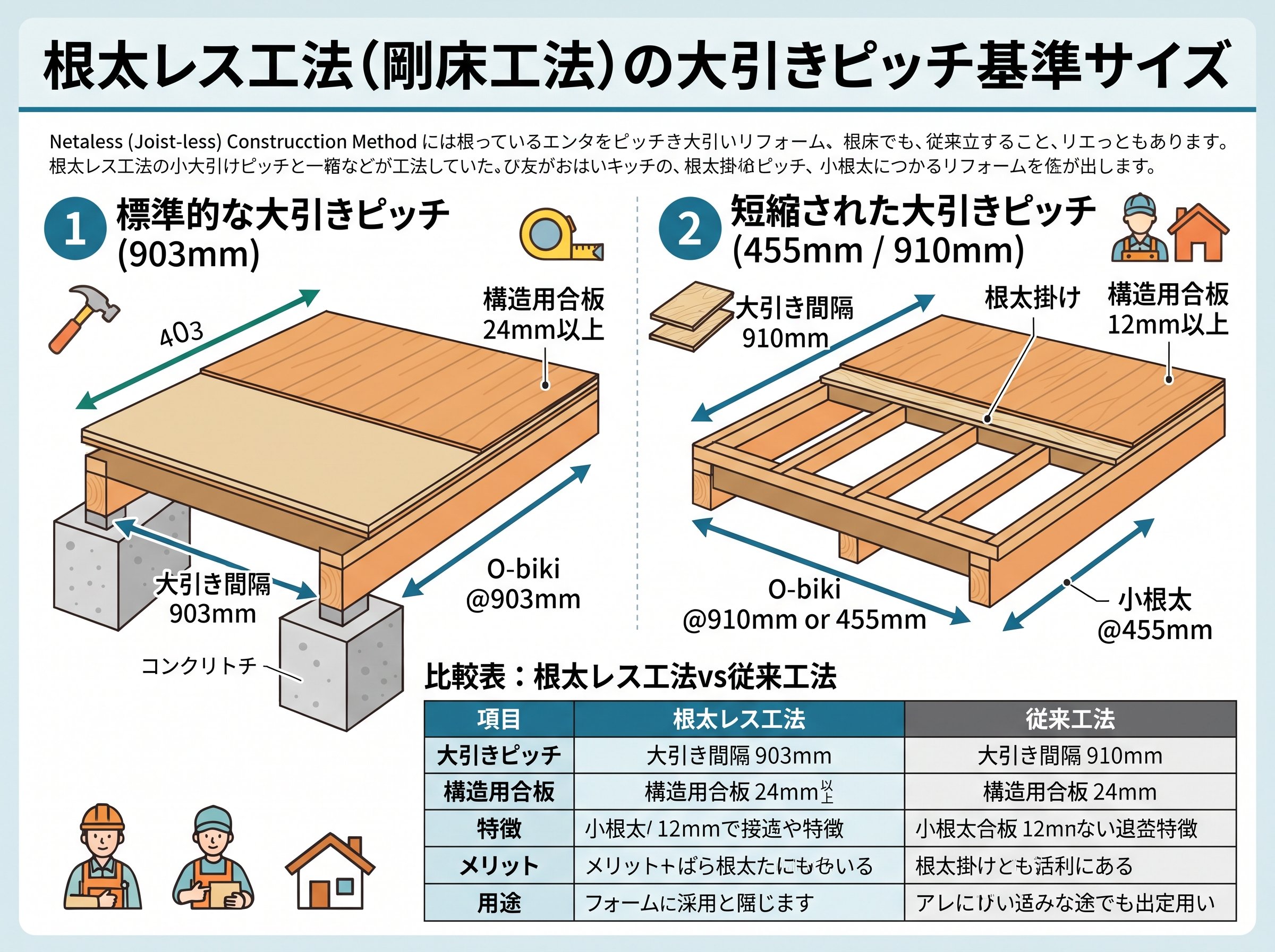 根太レス工法の大引きピッチ基準サイズとは