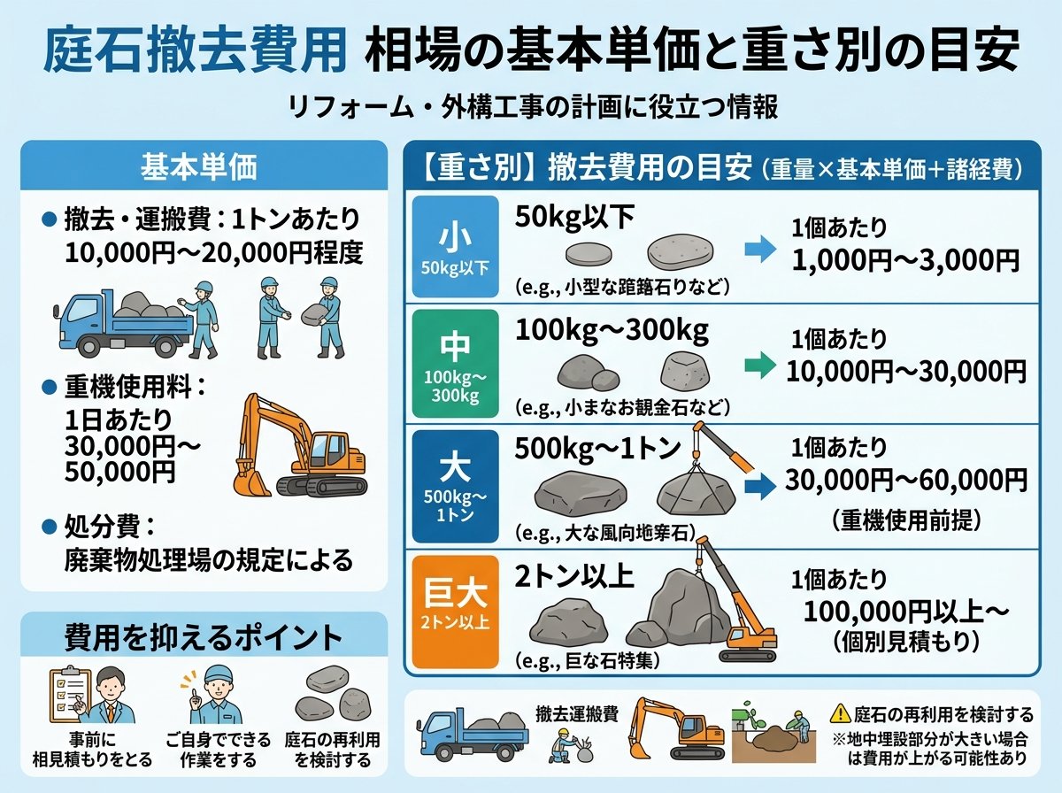 庭石撤去費用 相場の基本単価と重さ別の目安