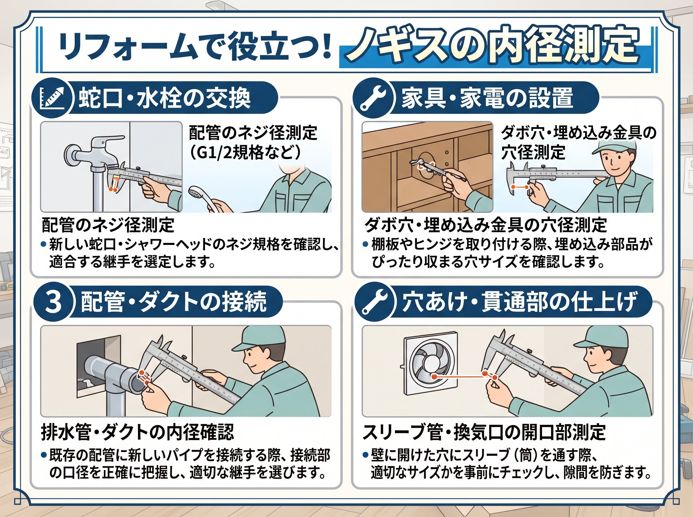 リフォームでノギスの内径測定が役立つ具体的な場面