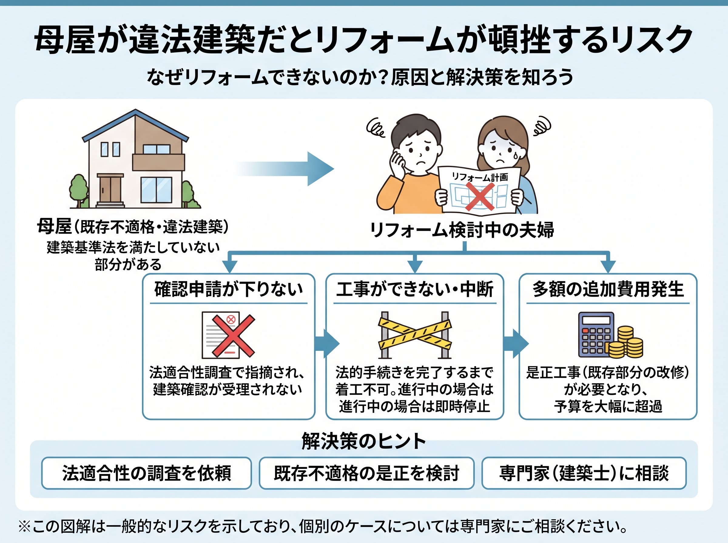 母屋が違法建築だとリフォームが頓挫するリスク