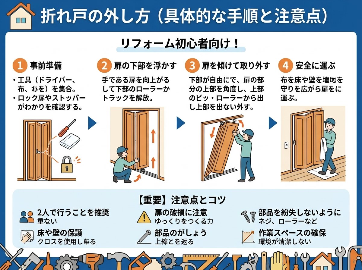 折れ戸外し方 古い扉を外す具体的な手順と注意点