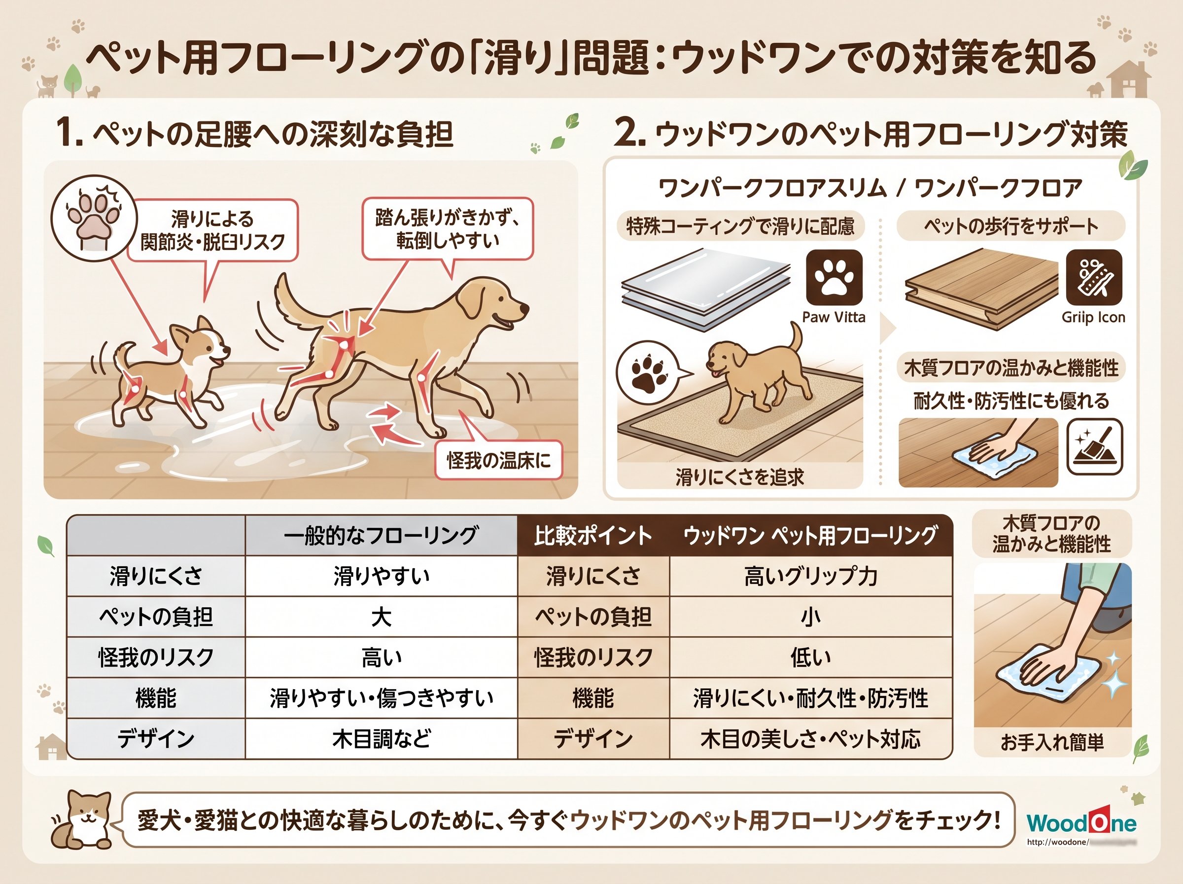 ペット用フローリングの「滑り」問題：ウッドワンでの対策を知る