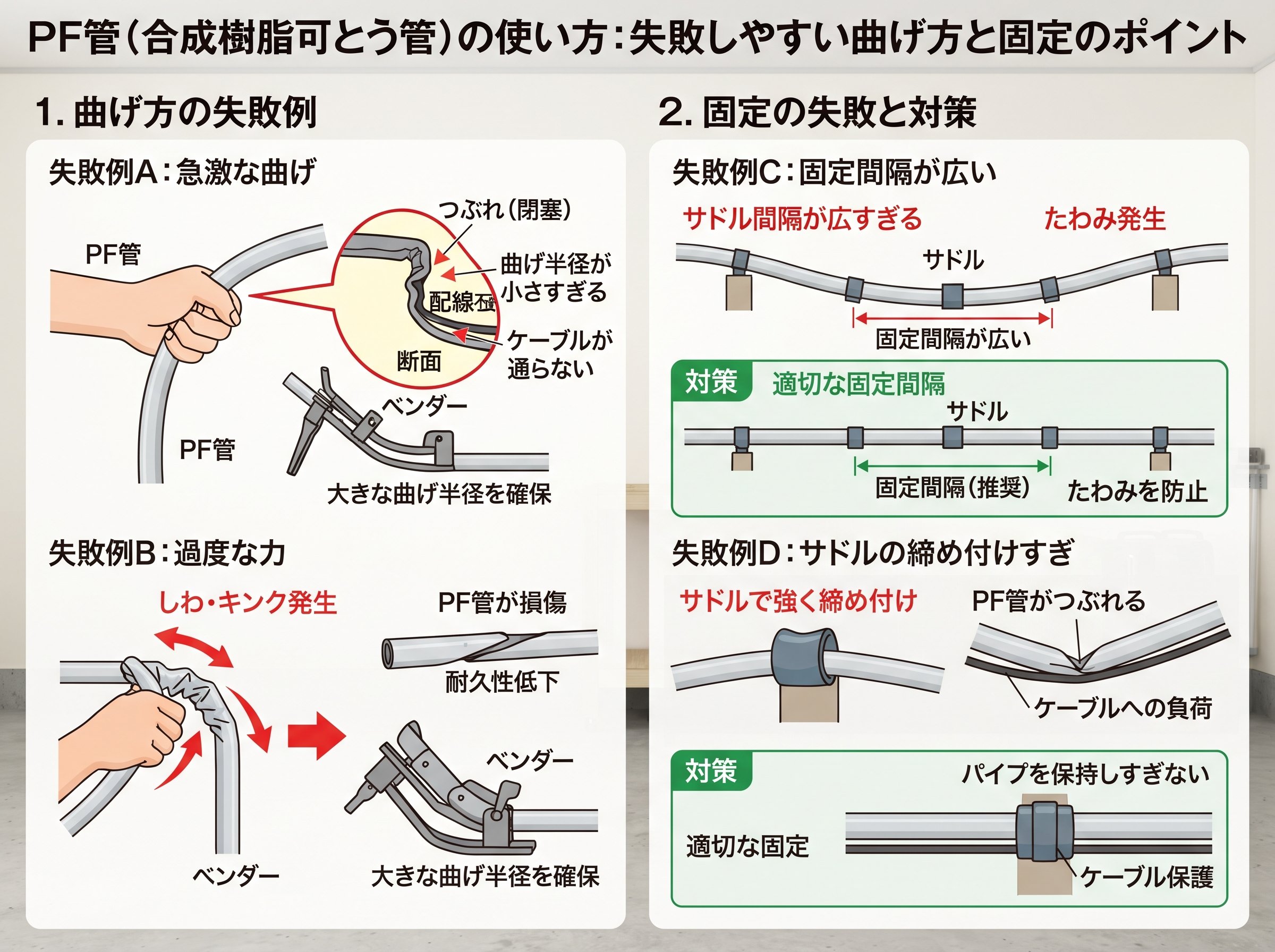 pf管 使い方で失敗しやすい曲げ方と固定