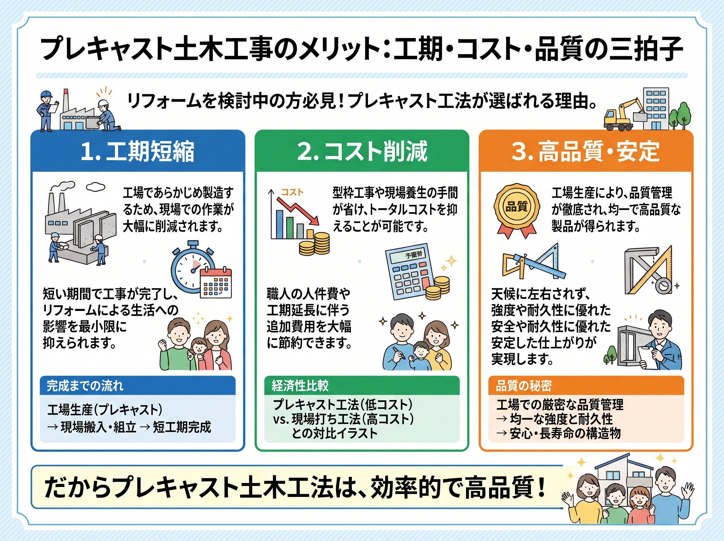 プレキャストの土木工事でのメリット:工期・コスト・品質の三拍子