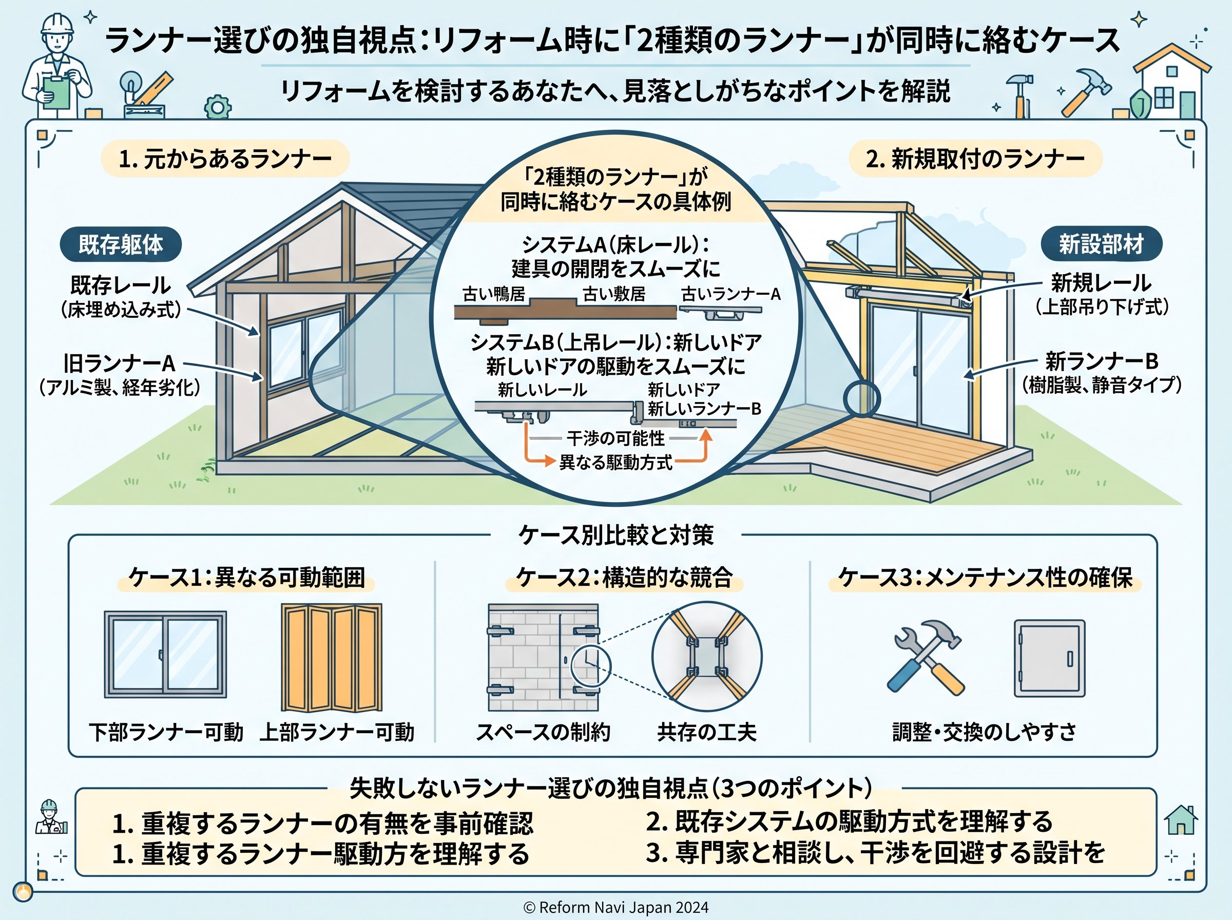 ランナー選びの独自視点：リフォーム時に「2種類のランナー」が同時に絡むケース