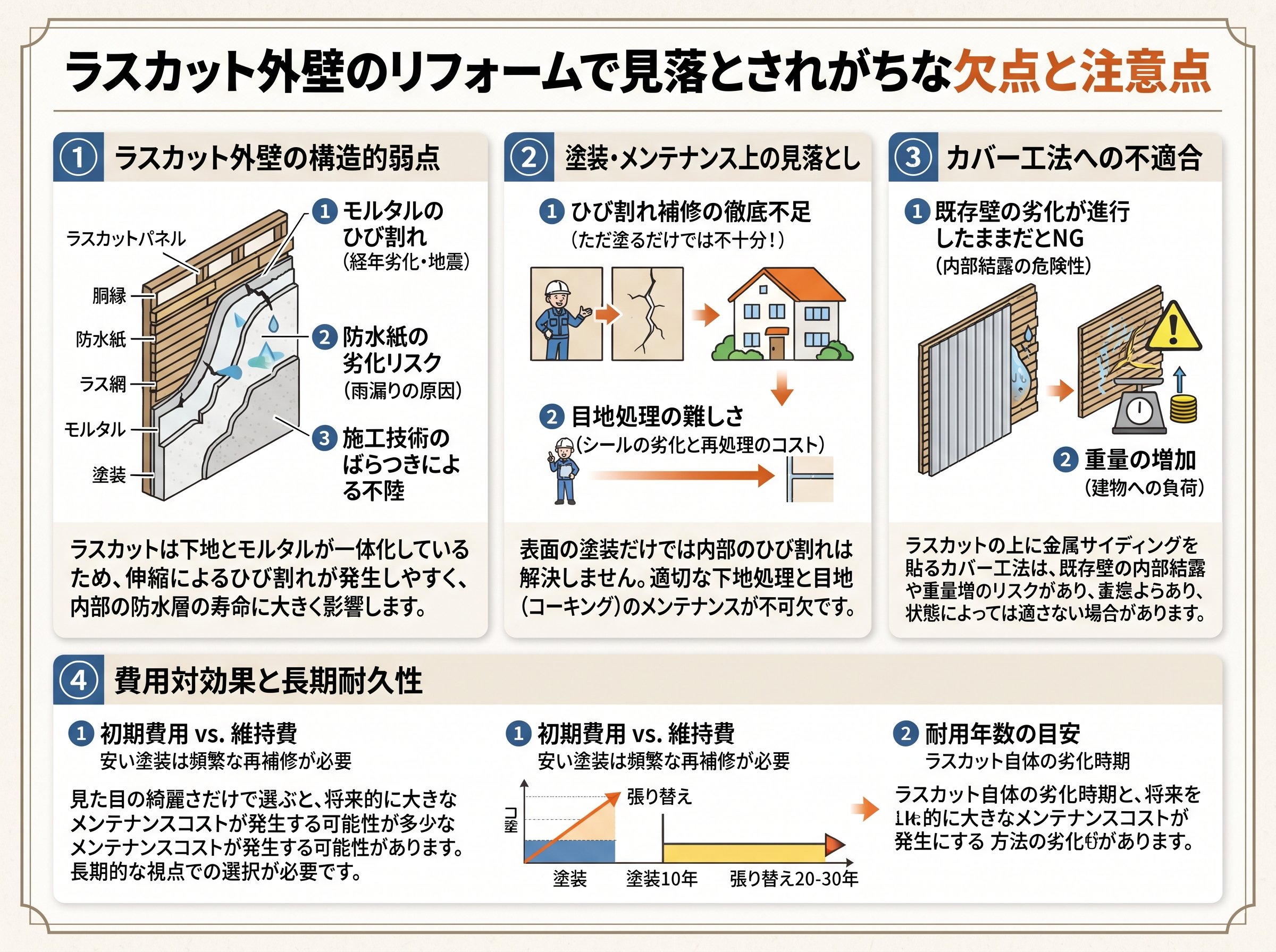ラスカット外壁のリフォームで見落とされがちな欠点と注意点