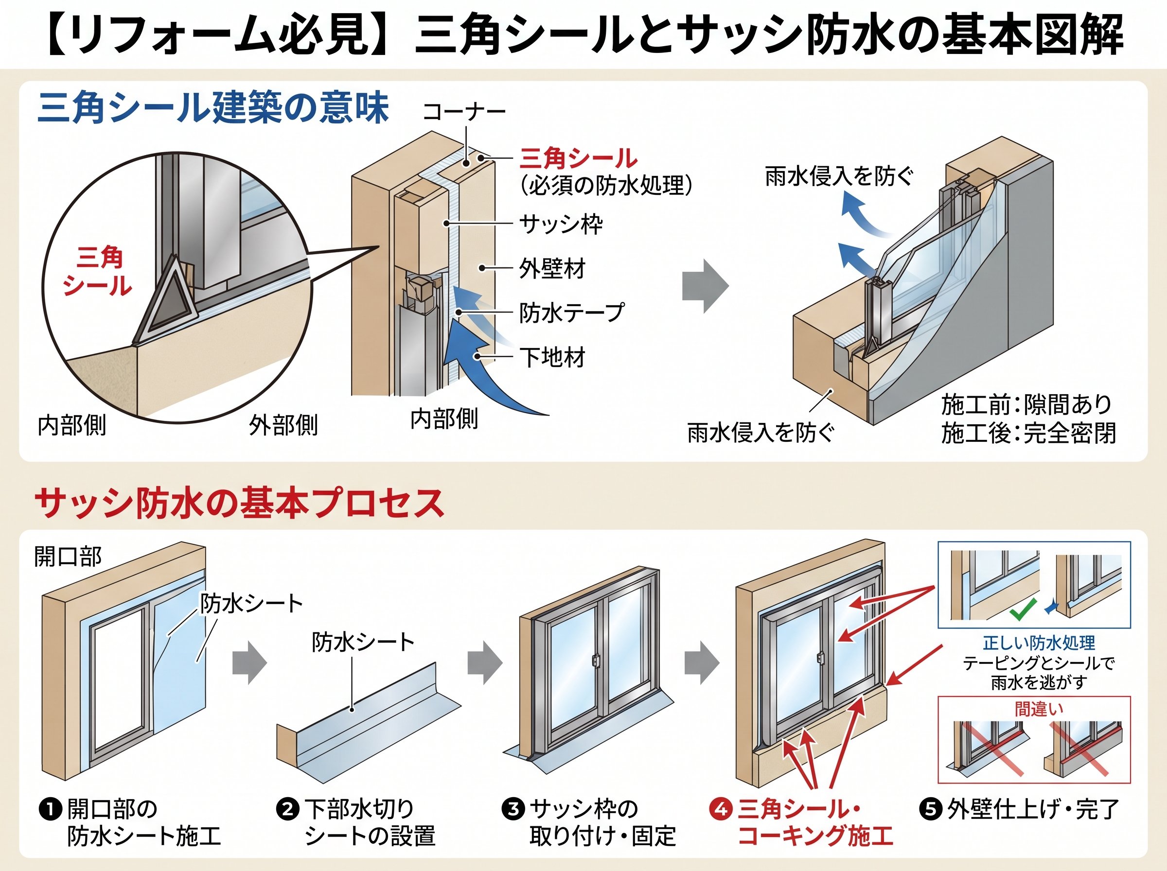 三角シール 建築の意味とサッシ 防水の基本