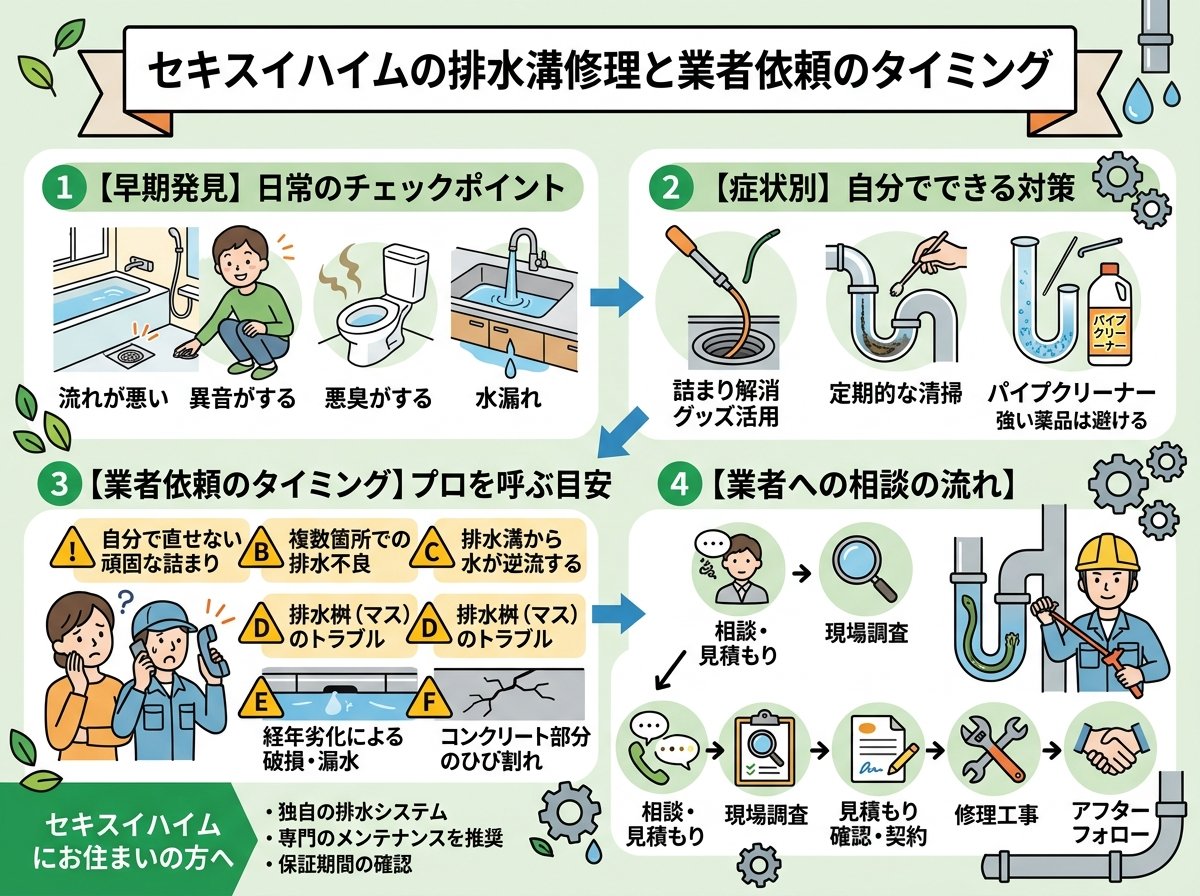 セキスイハイムの排水溝修理と業者依頼のタイミング