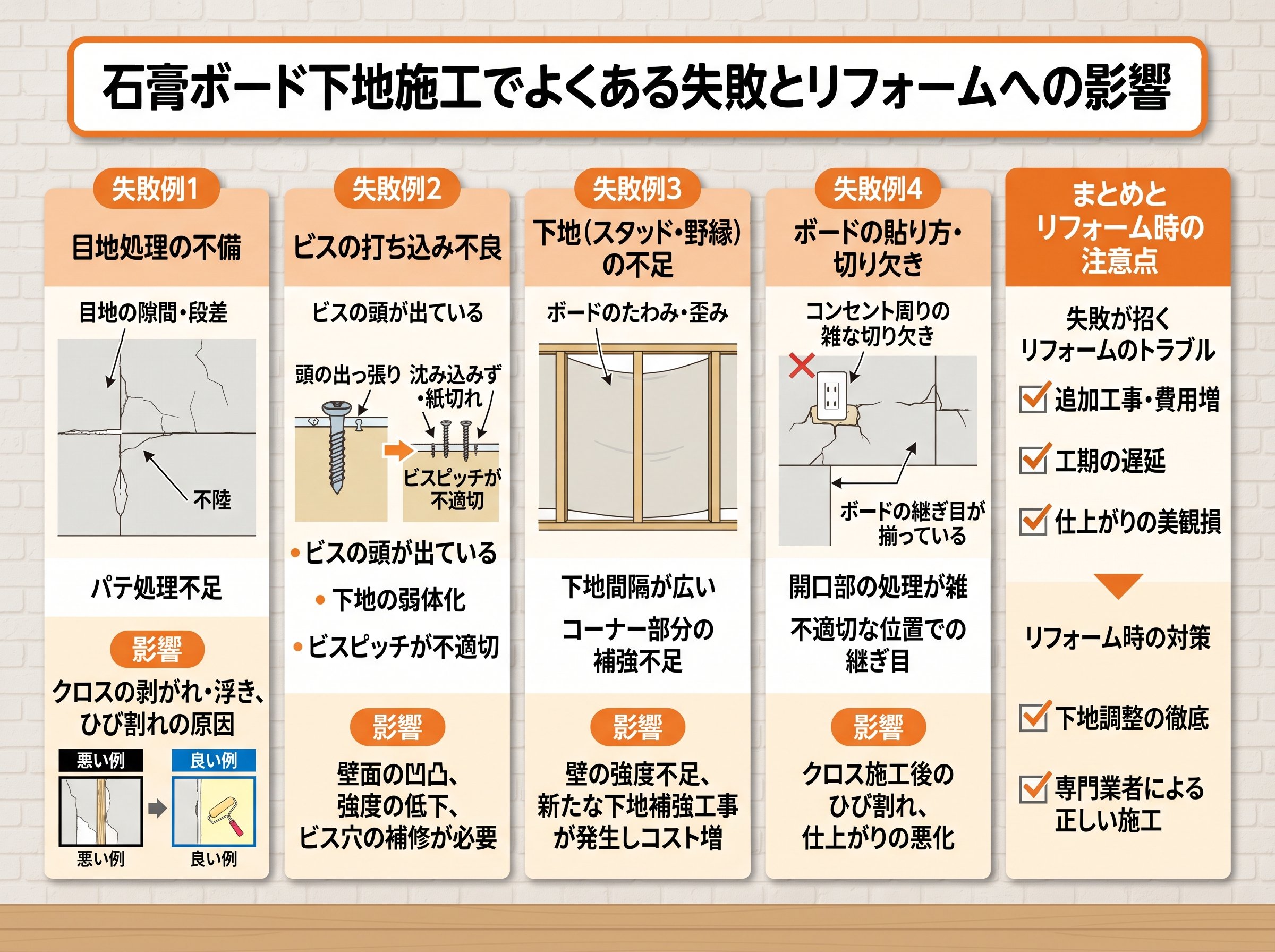 石膏ボード下地施工でよくある失敗とリフォームへの影響