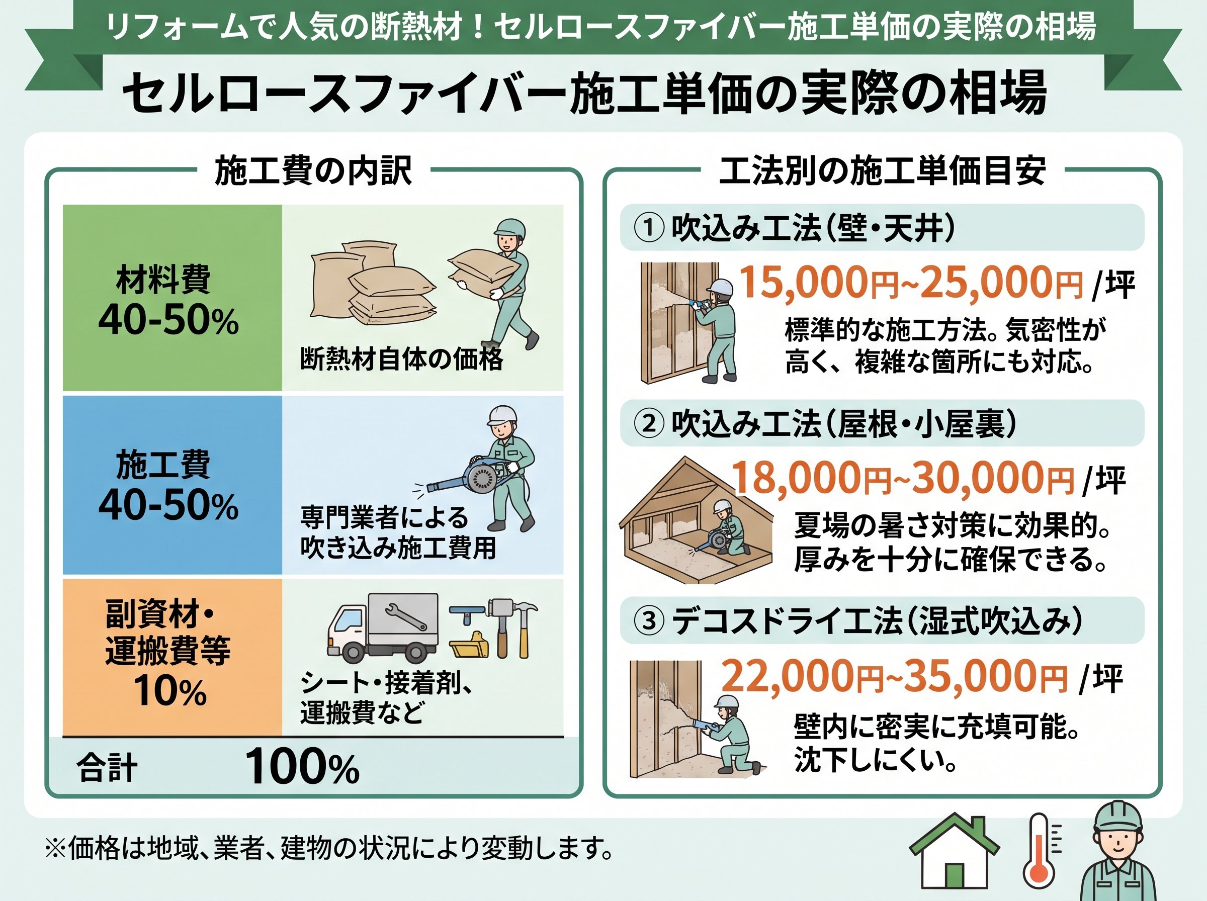 セルロースファイバー施工単価の実際の相場