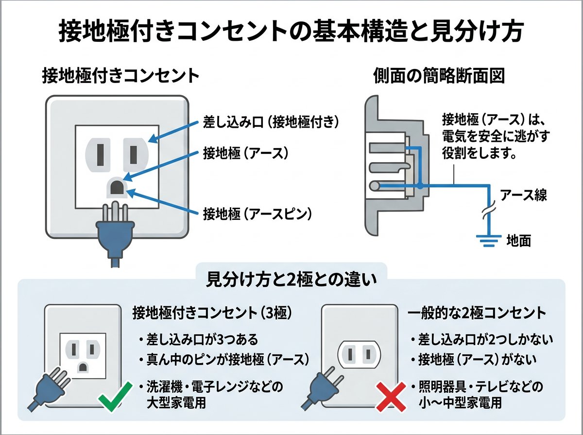 接地極付きコンセントの基本構造と見分け方