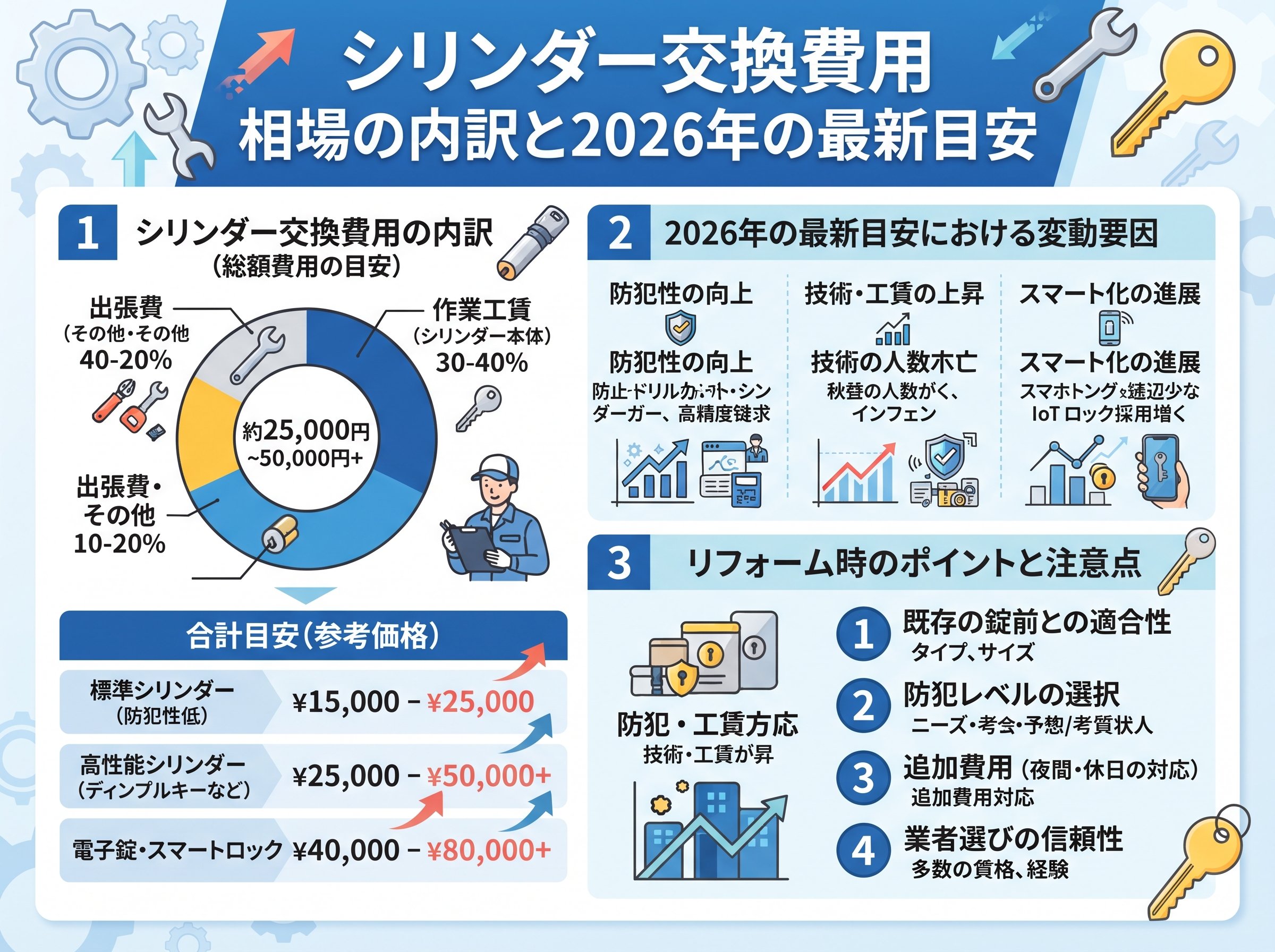 シリンダー交換費用 相場の内訳と2026年の最新目安
