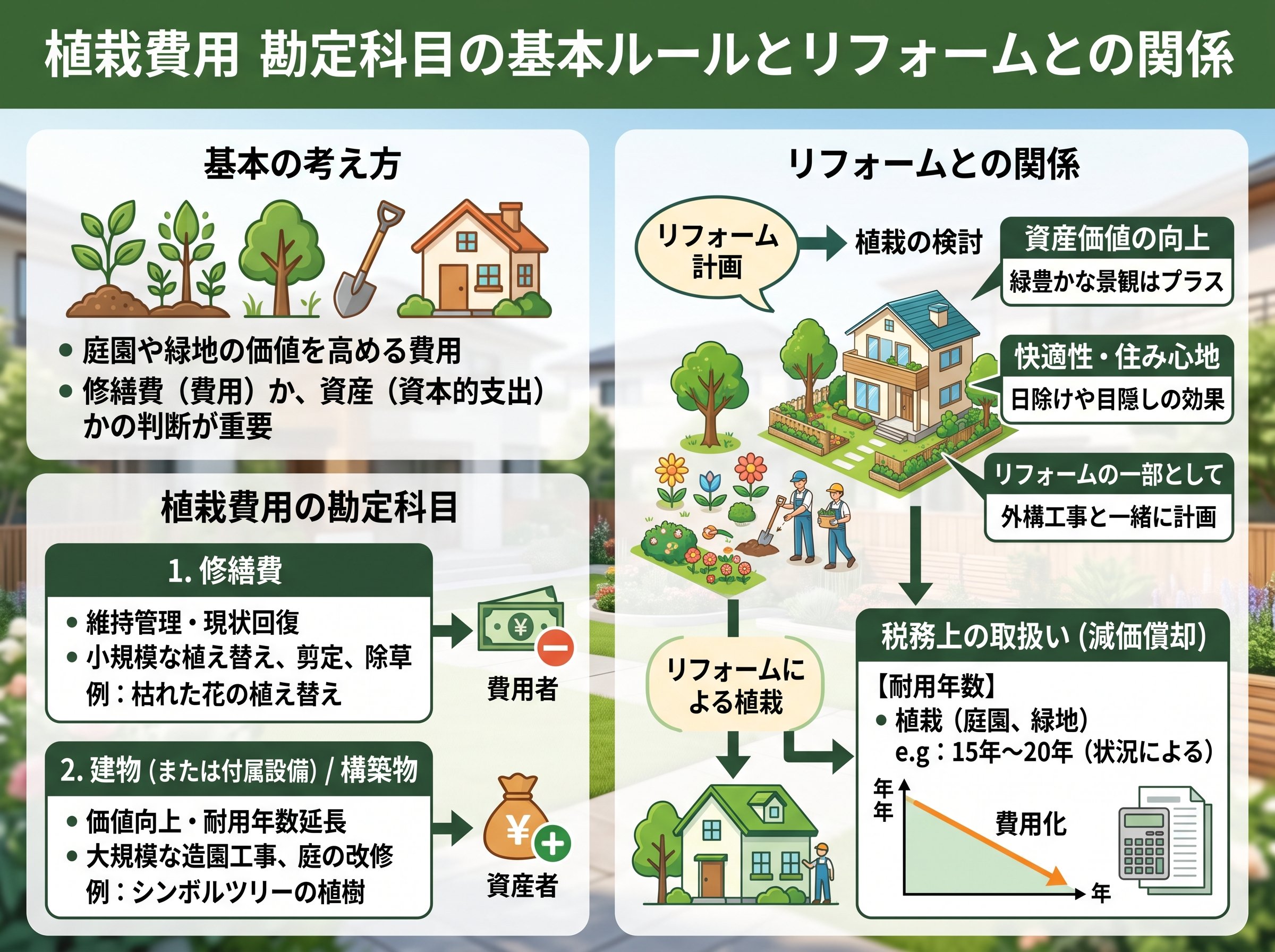 植栽費用 勘定科目の基本ルールとリフォームとの関係