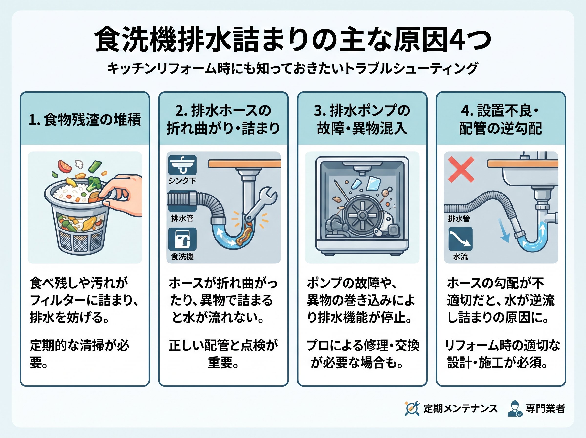 食洗機排水詰まりの主な原因4つ