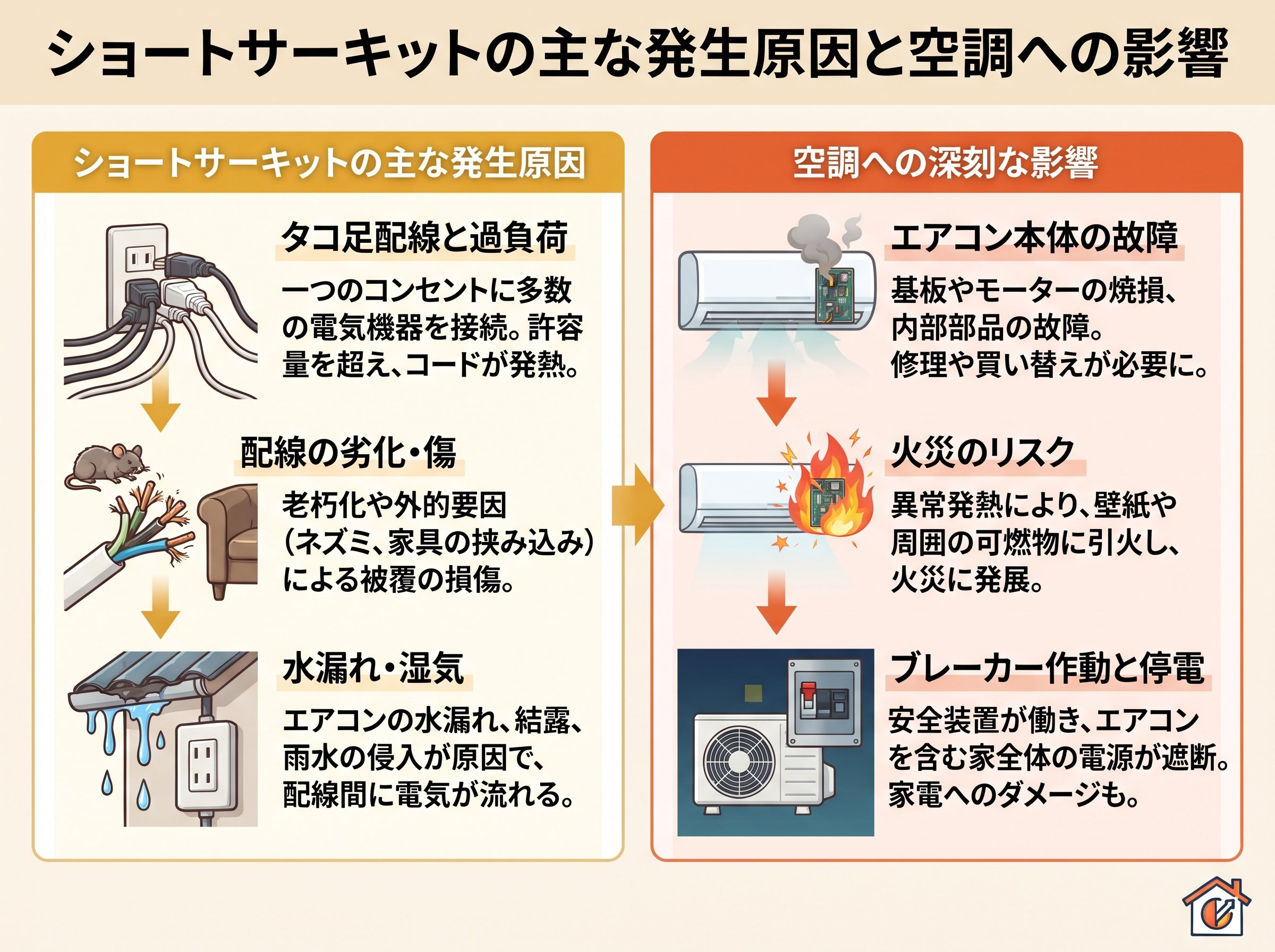 ショートサーキットの主な発生原因と空調への影響