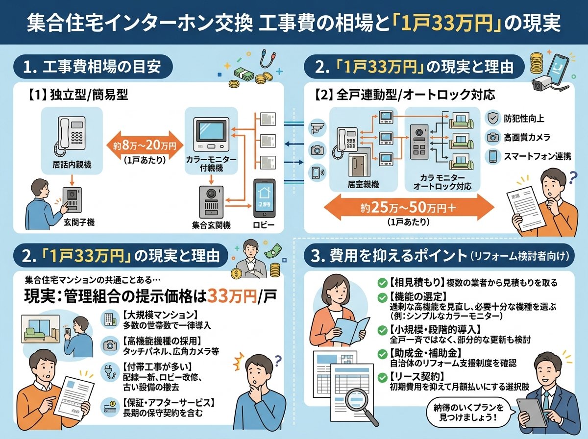 集合住宅インターホン交換 工事費の相場と「1戸33万円」の現実