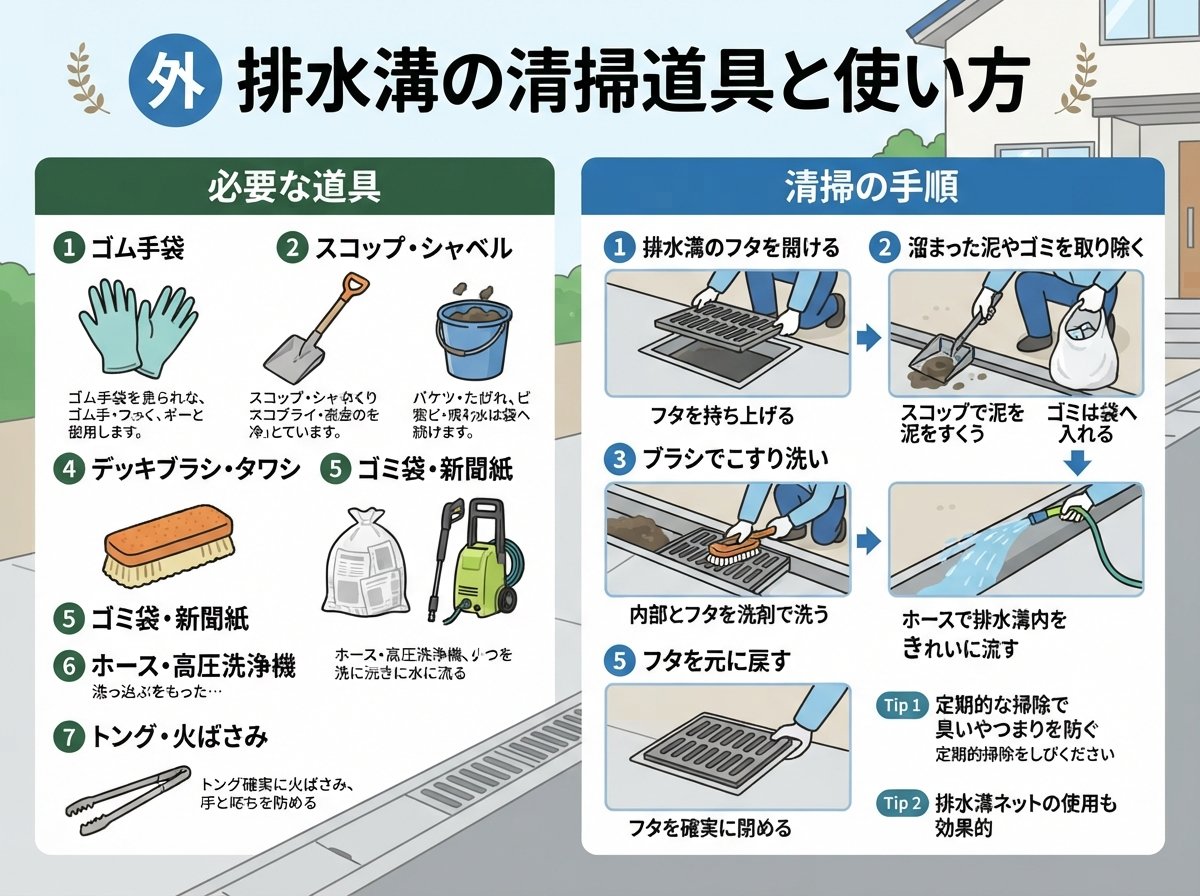 外 排水溝の清掃道具と使い方