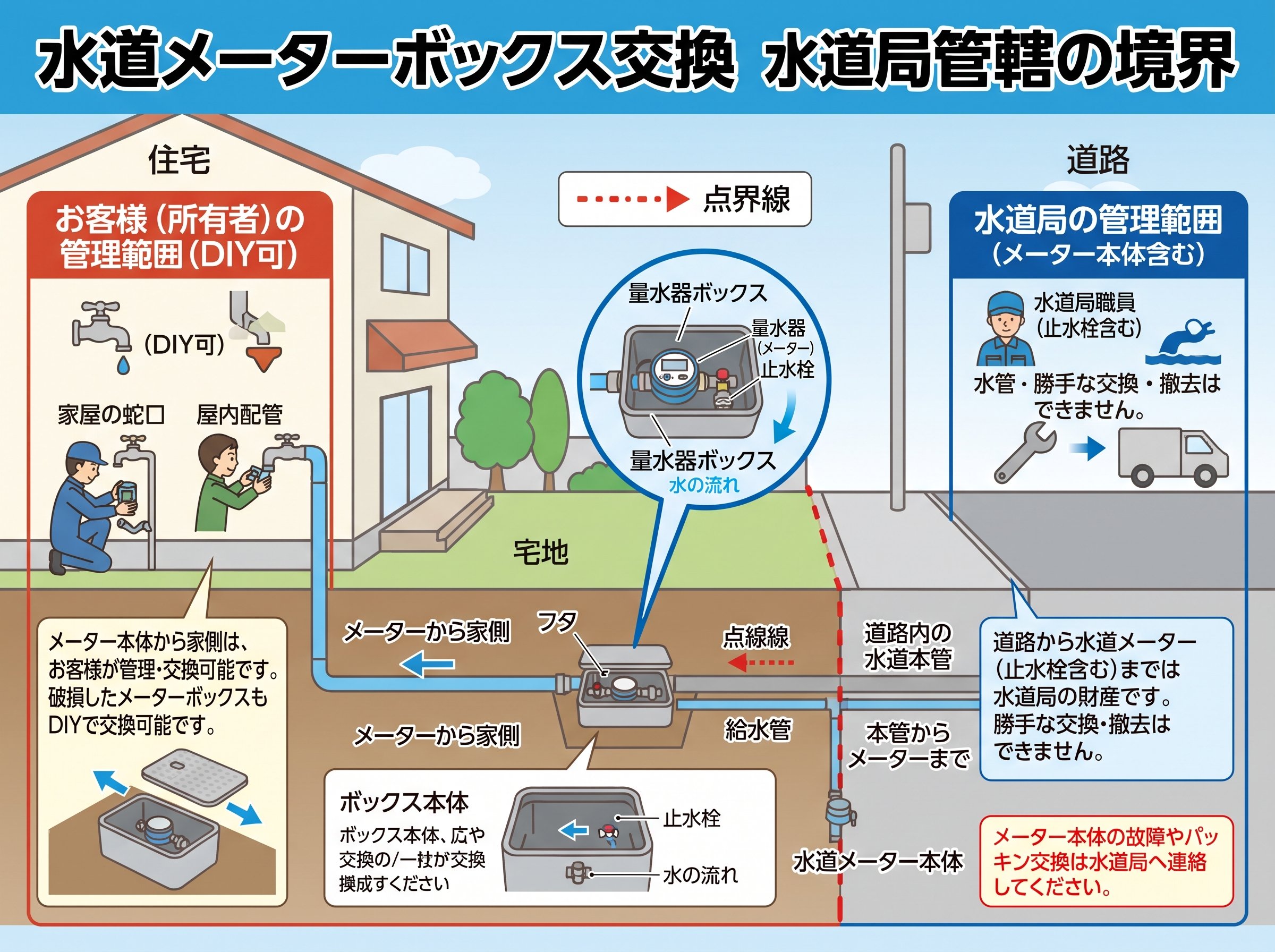 水道メーターボックス交換 自分でできる範囲と水道局管轄の境界