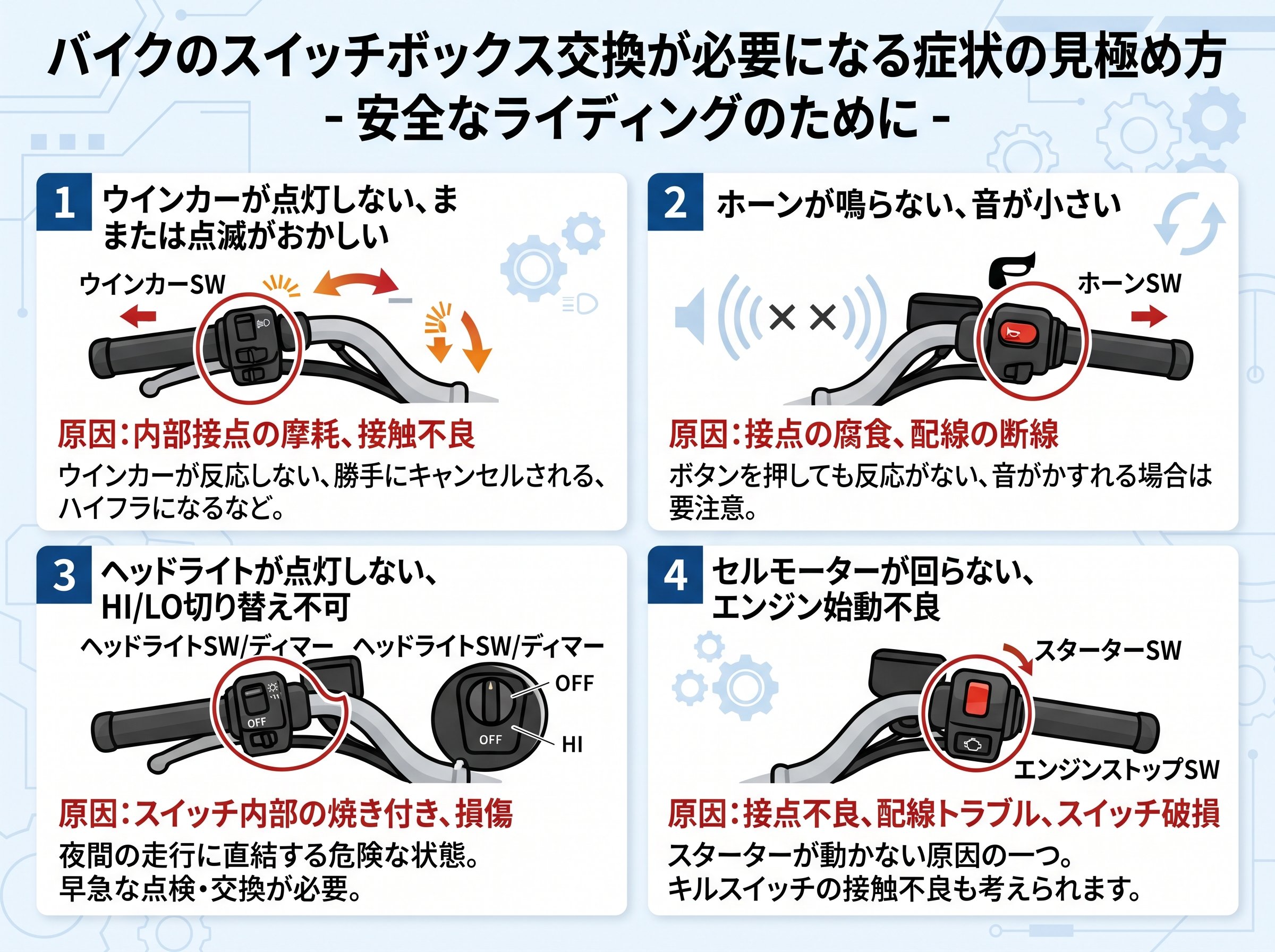 スイッチボックス交換バイクが必要になる症状の見極め方