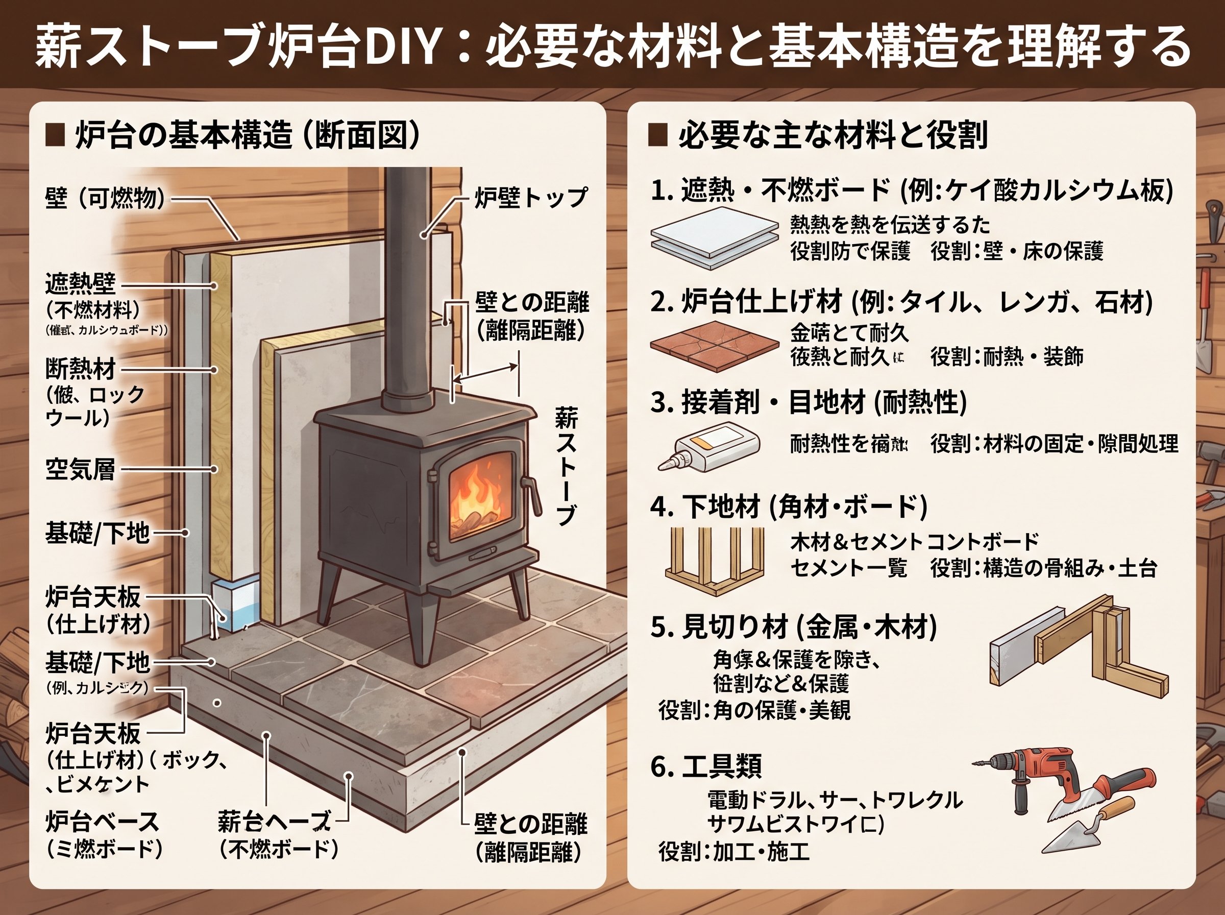 薪ストーブ炉台DIYに必要な材料と基本構造を理解する