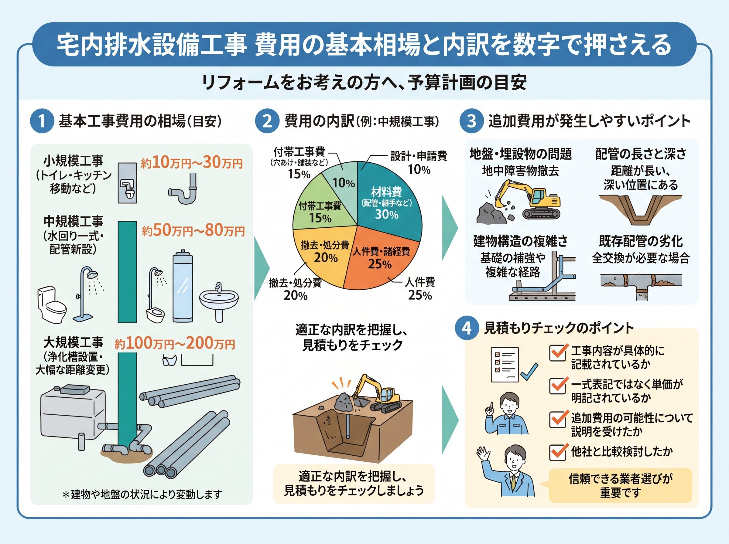 宅内排水設備工事 費用の基本相場と内訳を数字で押さえる