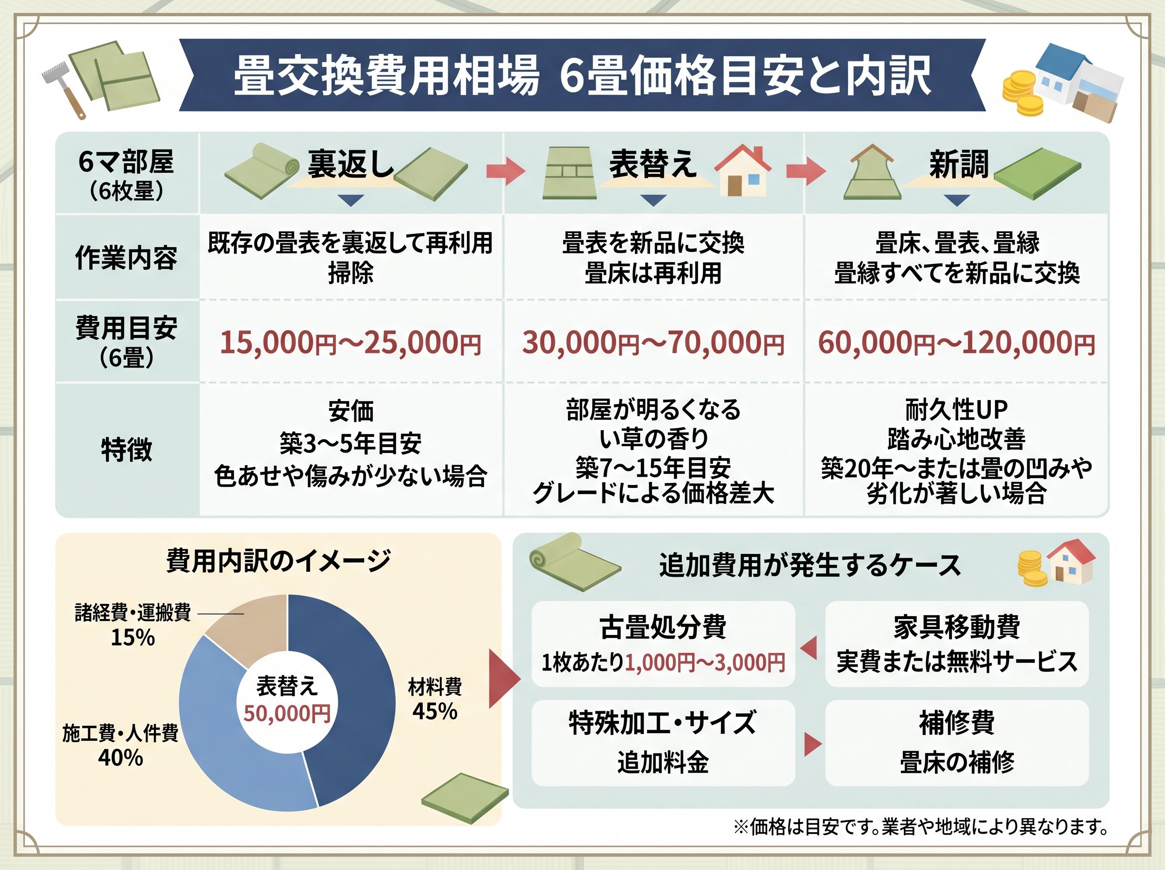 畳交換費用相場6畳価格目安と内訳
