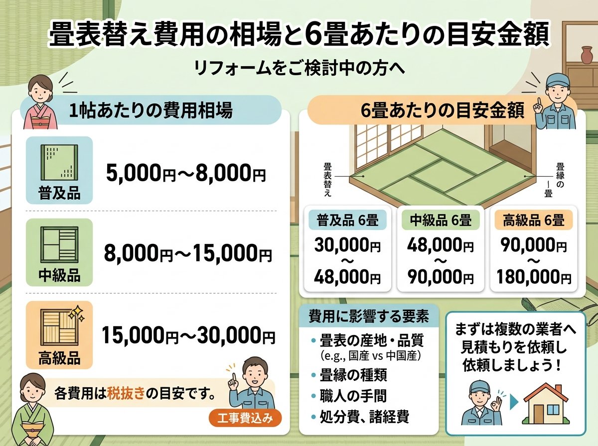 畳表替え費用の相場と6畳あたりの目安金額