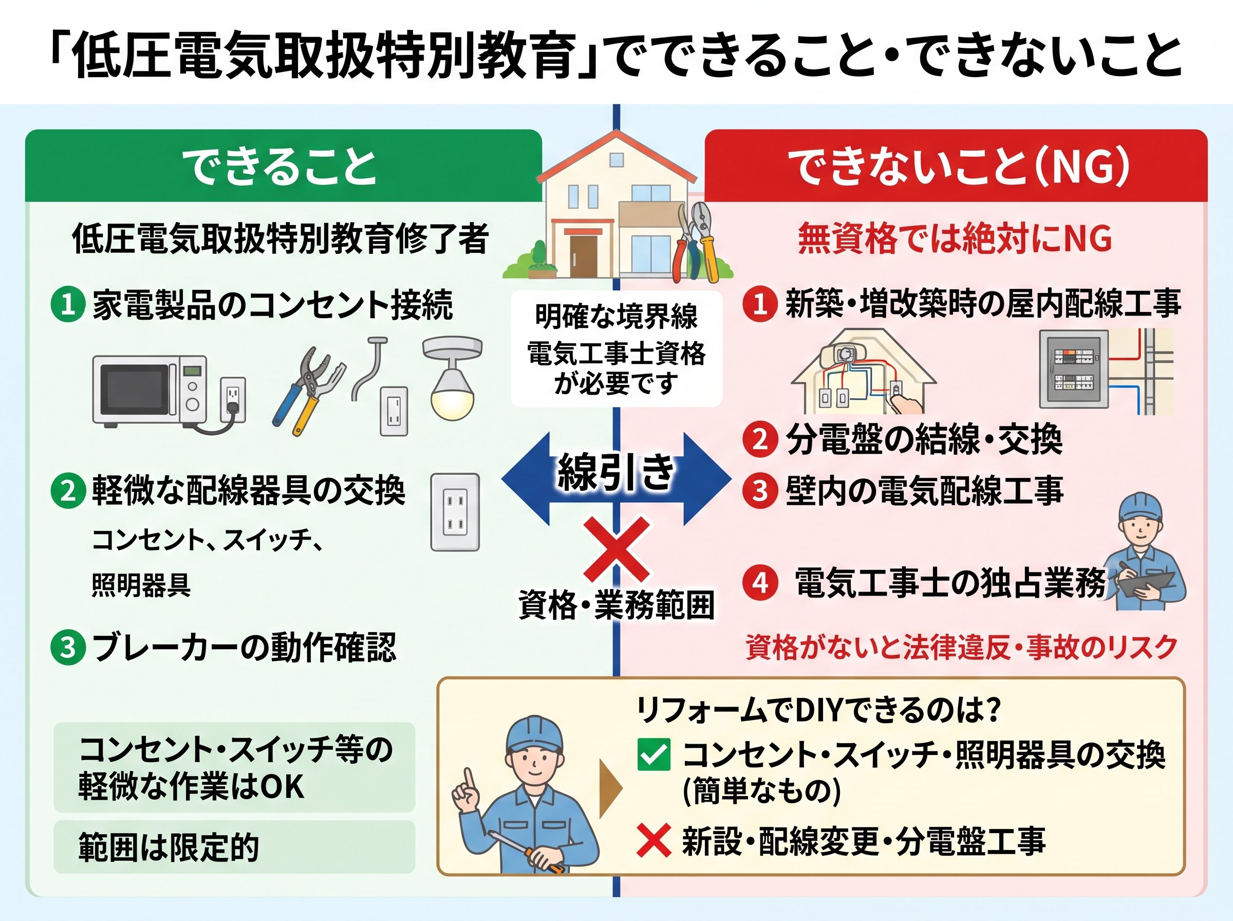低圧電気取扱特別教育でできないこと・電気工事との線引き