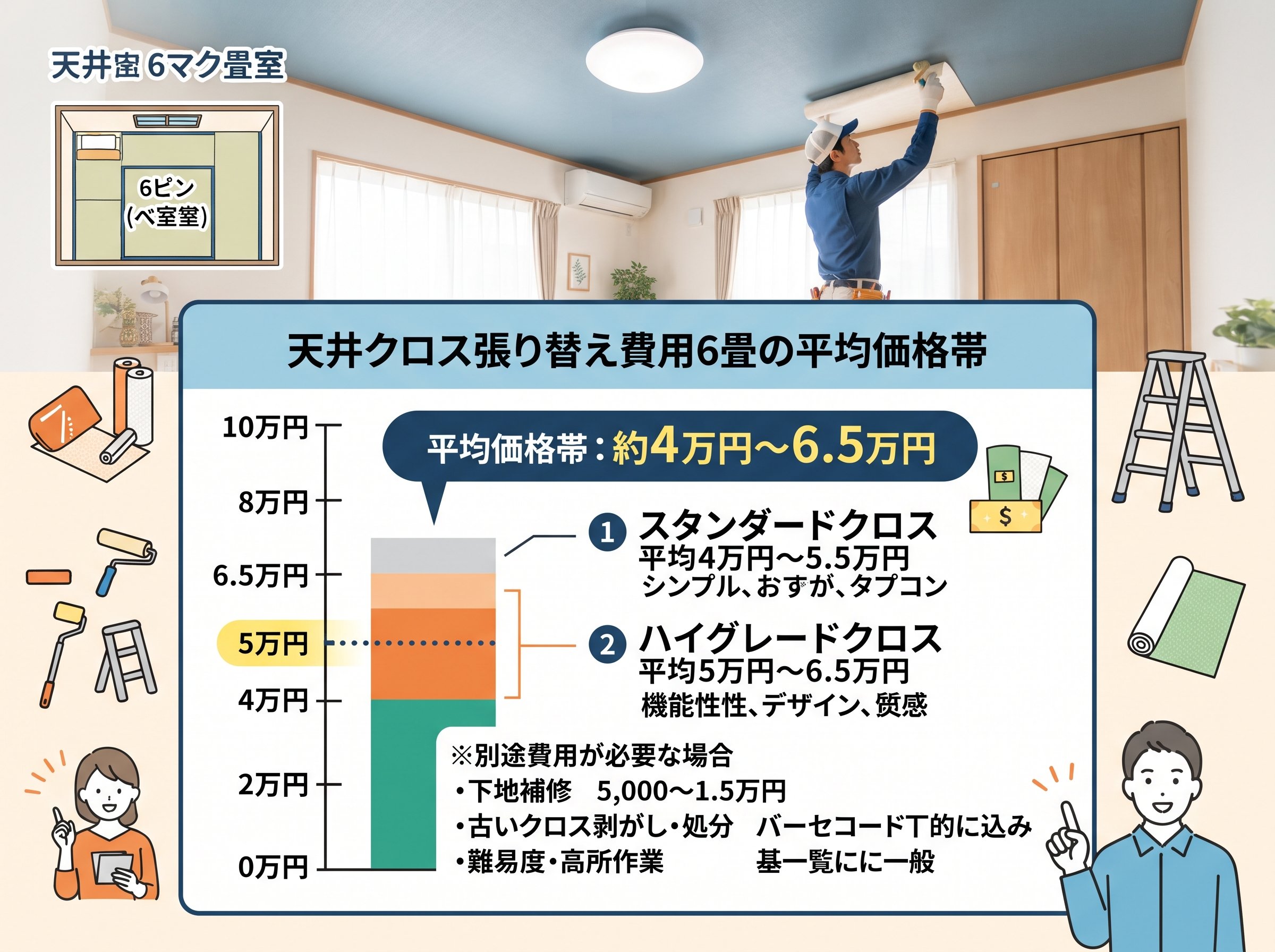 天井クロス張り替え費用6畳の平均価格帯