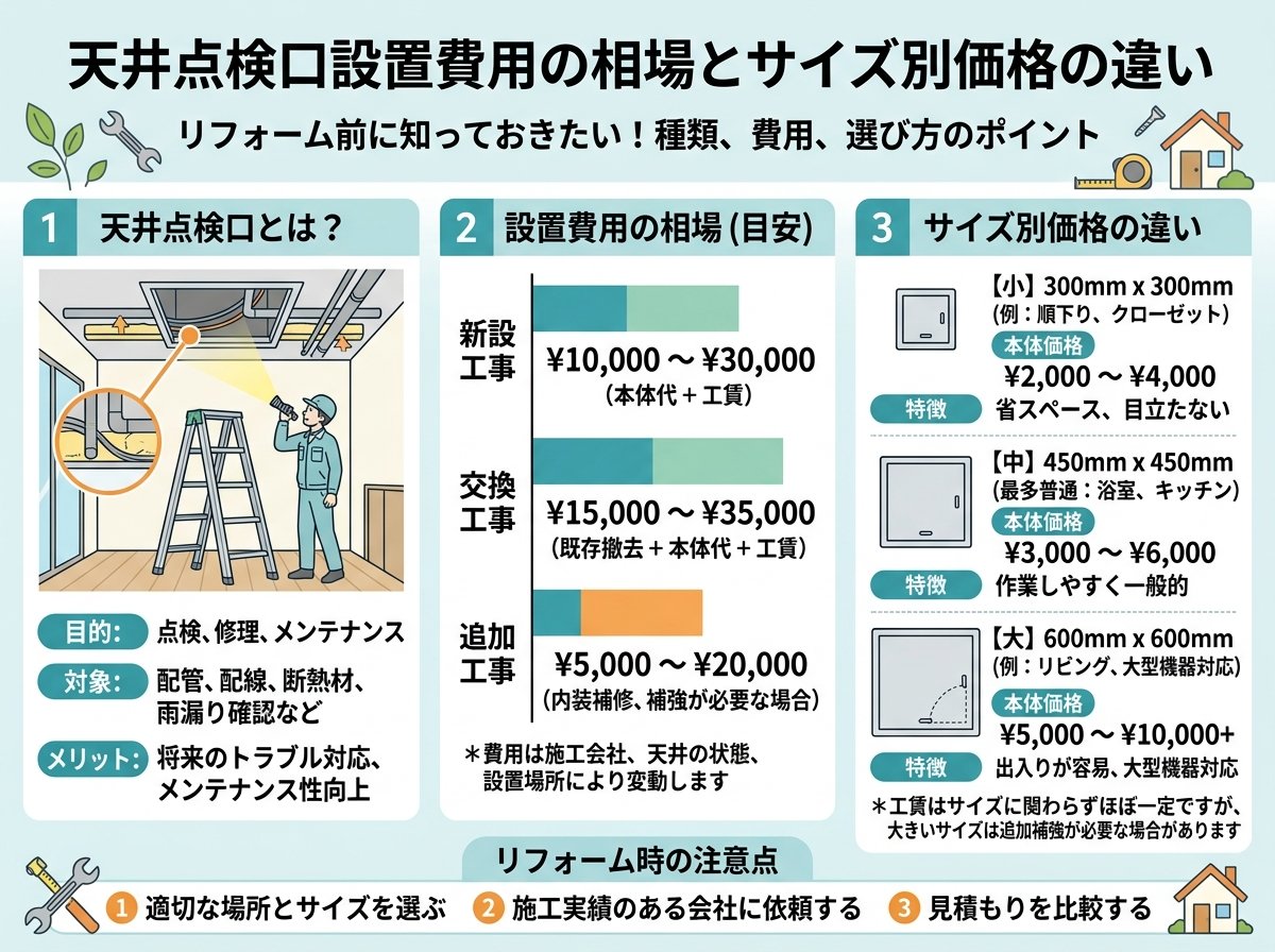 天井点検口設置費用の相場とサイズ別価格の違い