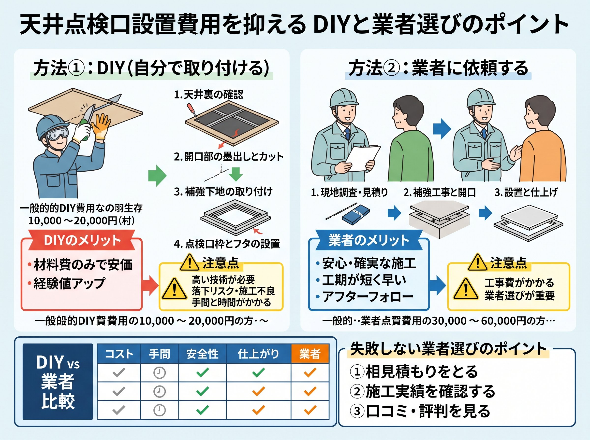 天井点検口設置費用を抑えるDIYと業者選びのポイント