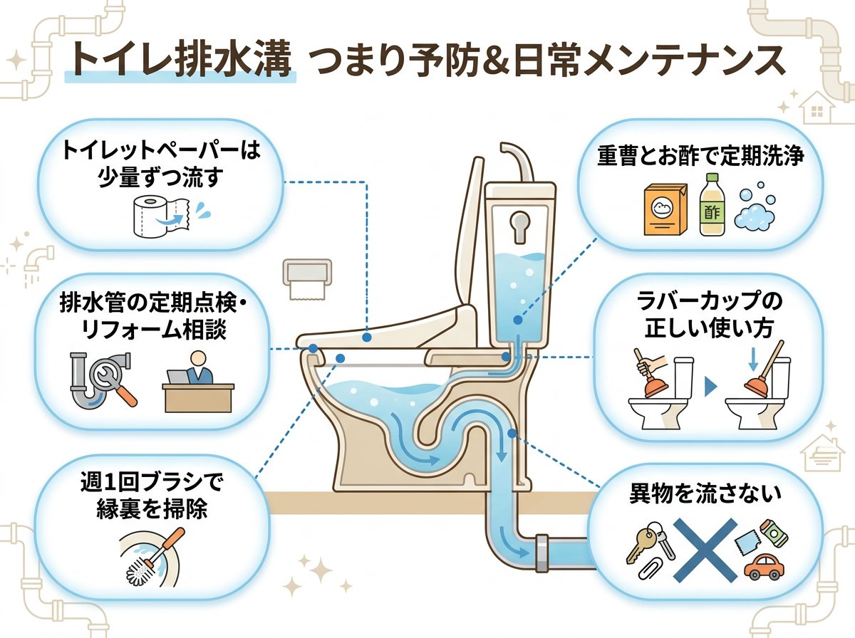 トイレ排水溝のつまり予防と日常のメンテナンス方法