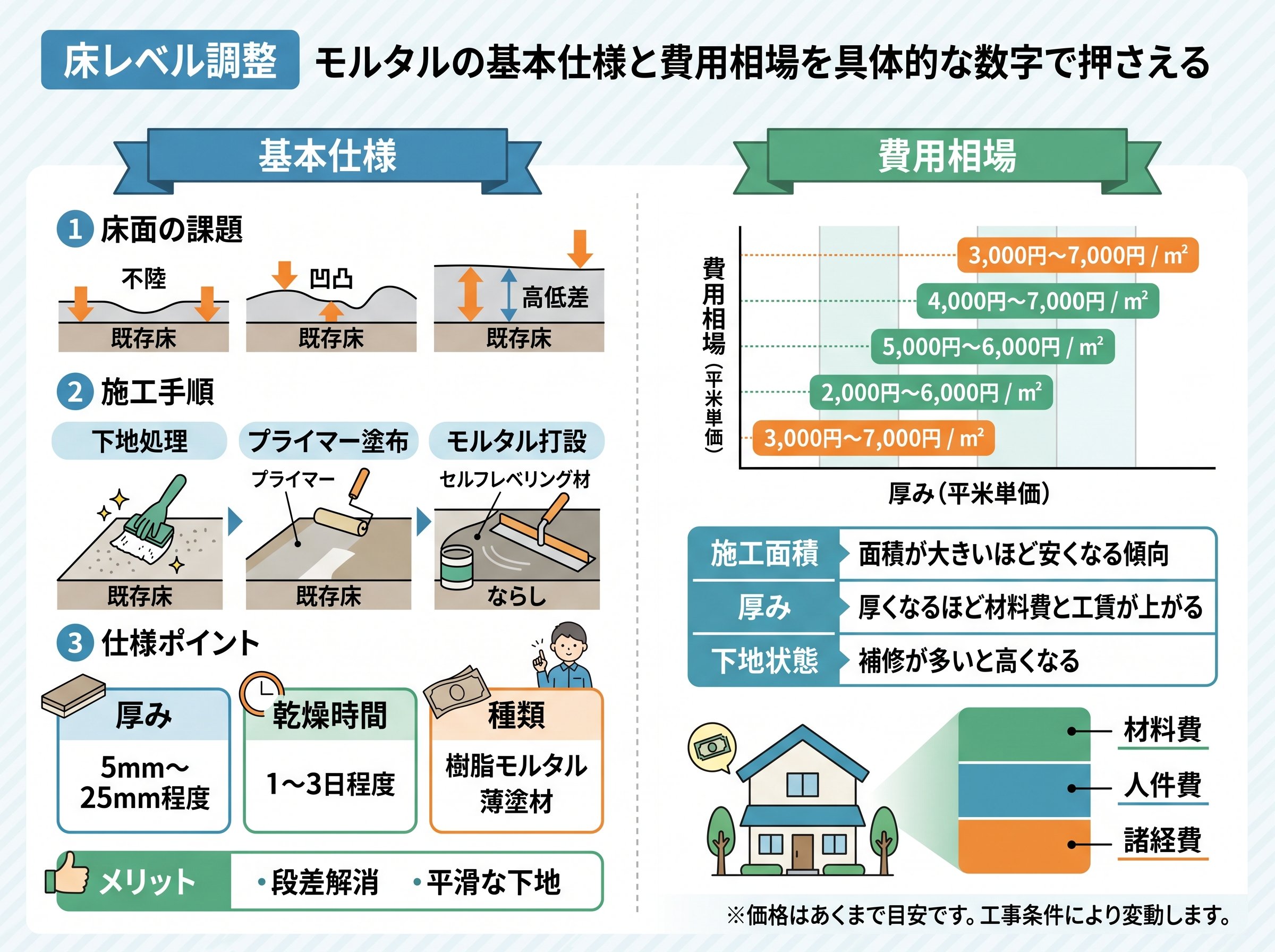 床レベル調整 モルタルの基本仕様と費用相場を具体的な数字で押さえる