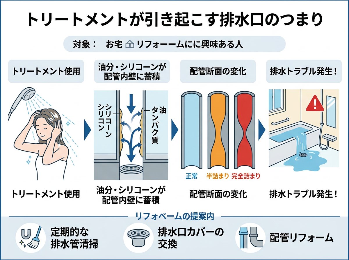 トリートメントが引き起こす排水口のつまり