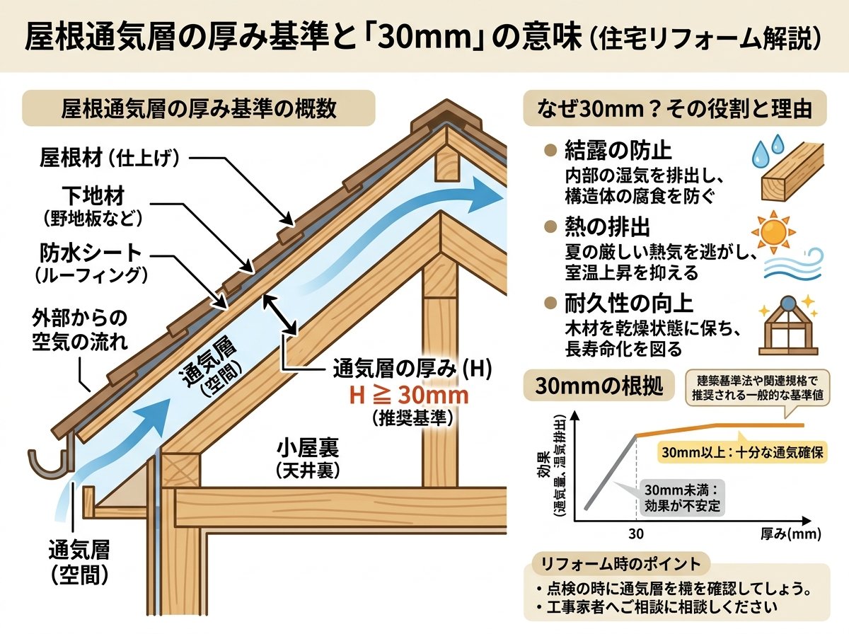 屋根通気層の厚み基準と30mmの意味