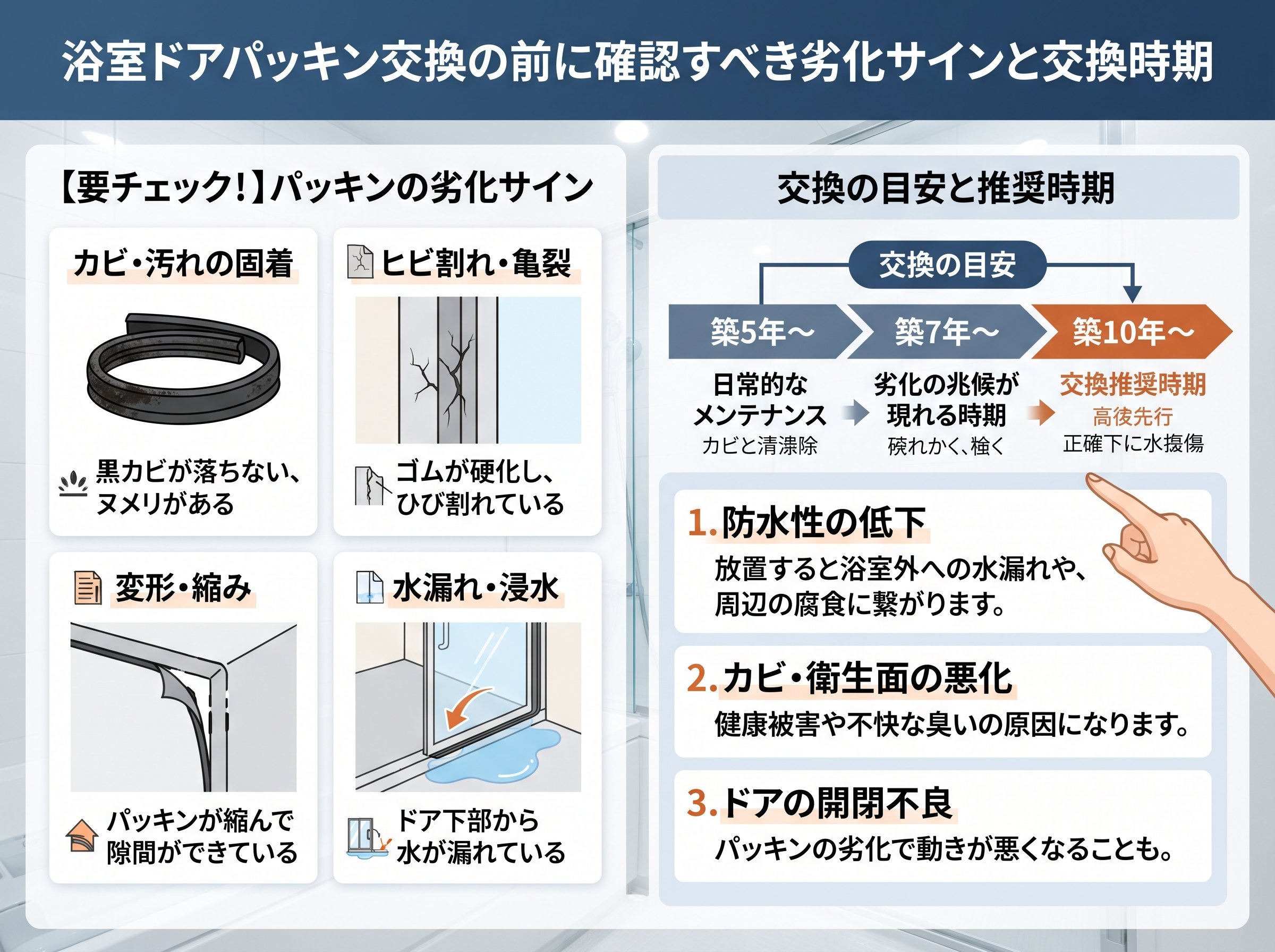 浴室ドアパッキン交換の前に確認すべき劣化サインと交換時期
