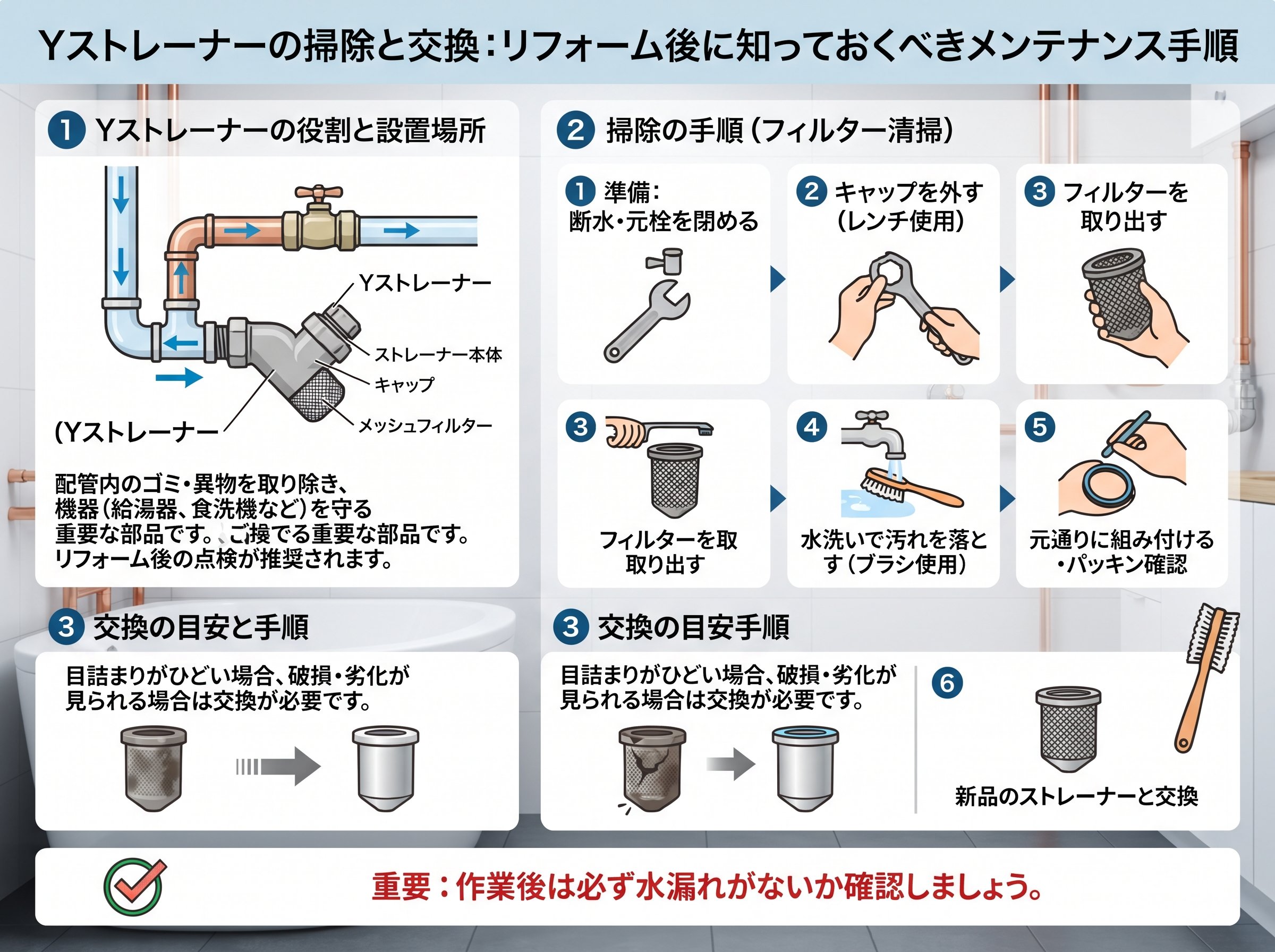 yストレーナーの掃除と交換:リフォーム後に知っておくべきメンテナンス手順