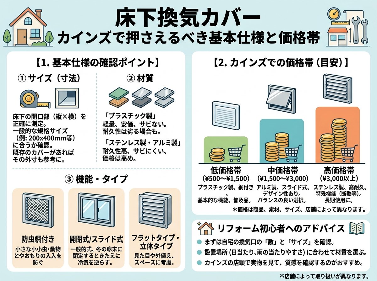 床下換気口 カバー カインズで押さえるべき基本仕様と価格帯