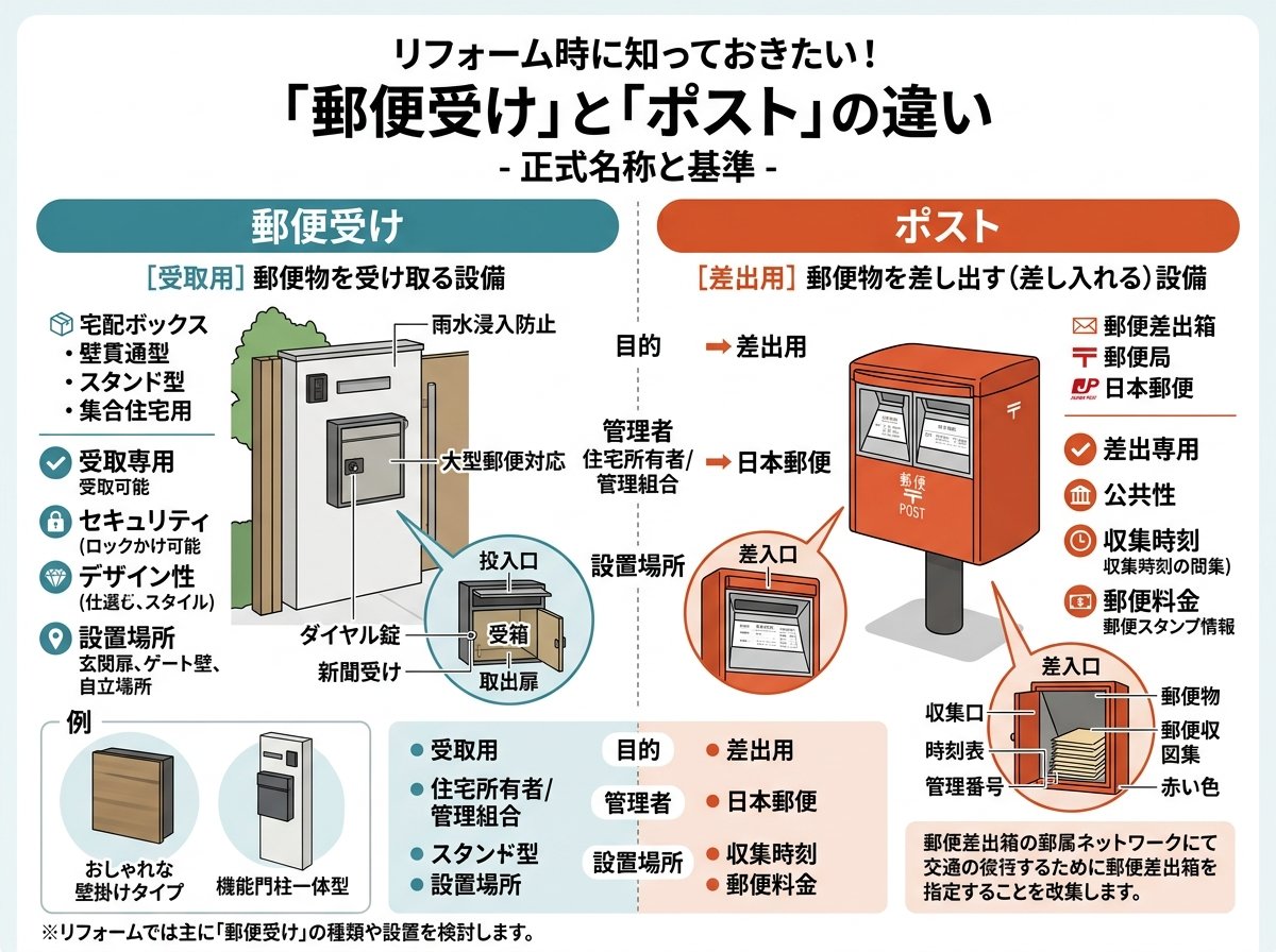郵便受けとポストの違いとは？正式名称で見る基準