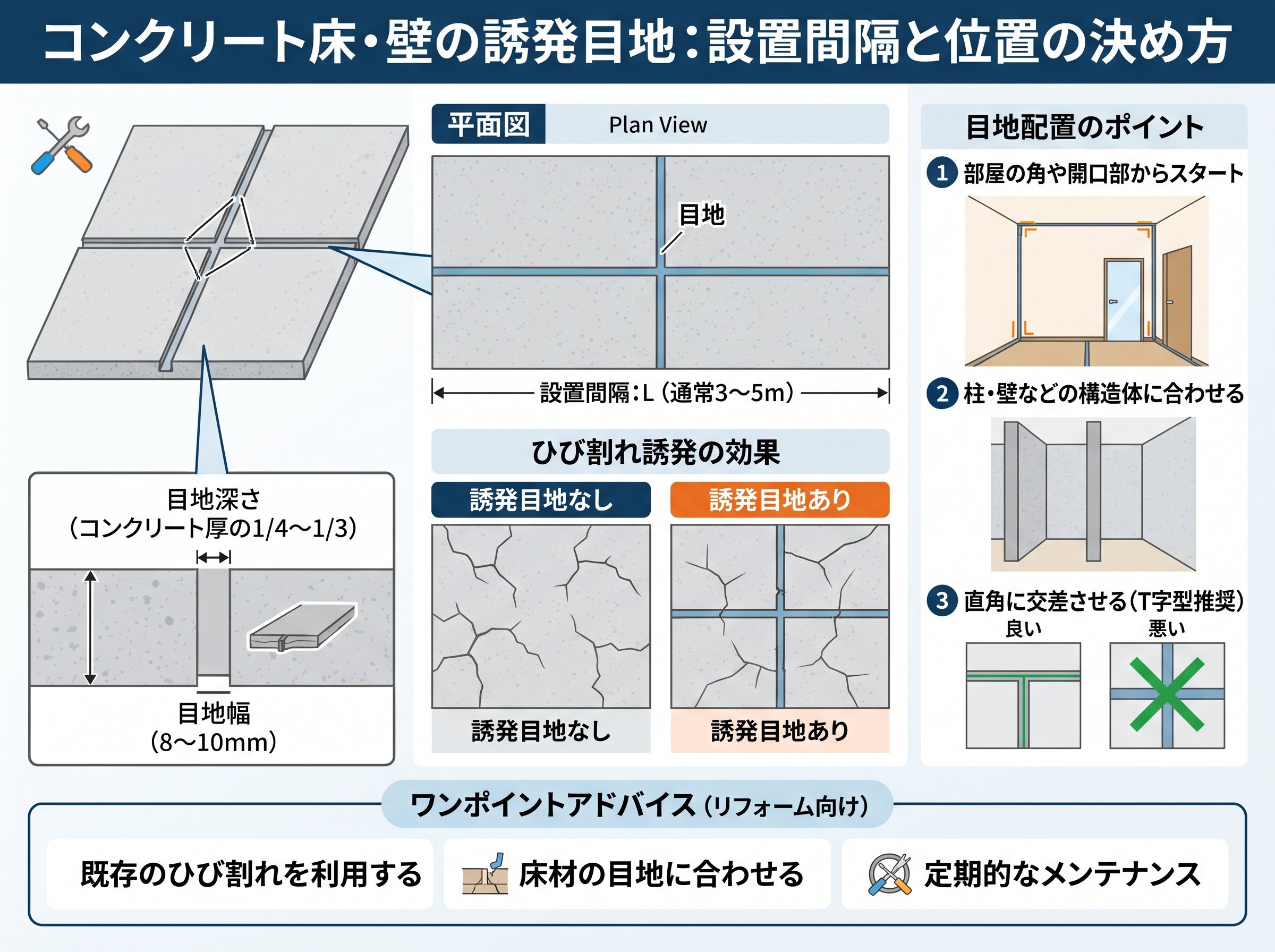 誘発目地の設置間隔と位置の決め方