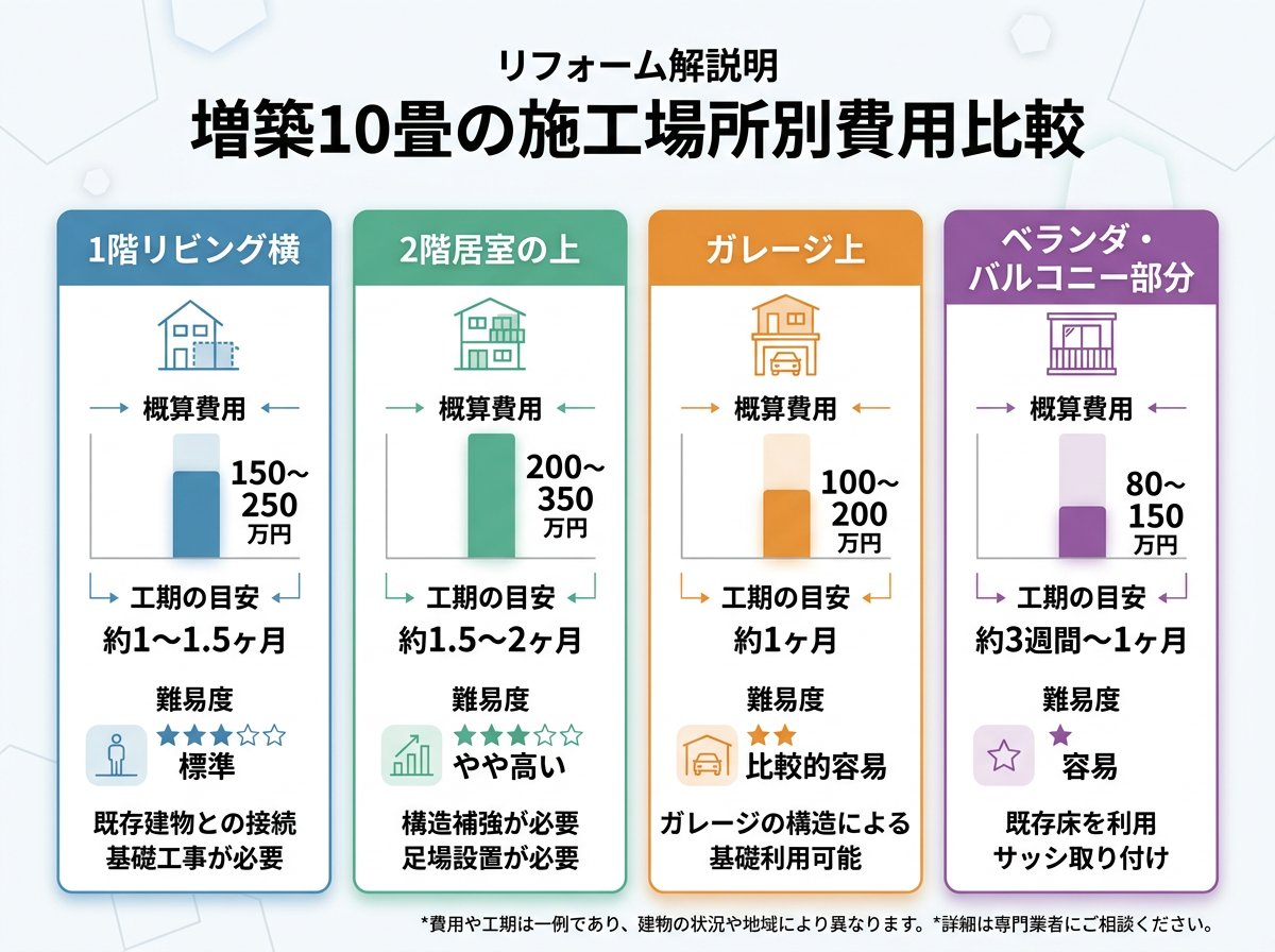 増築10畳の施工場所別費用比較